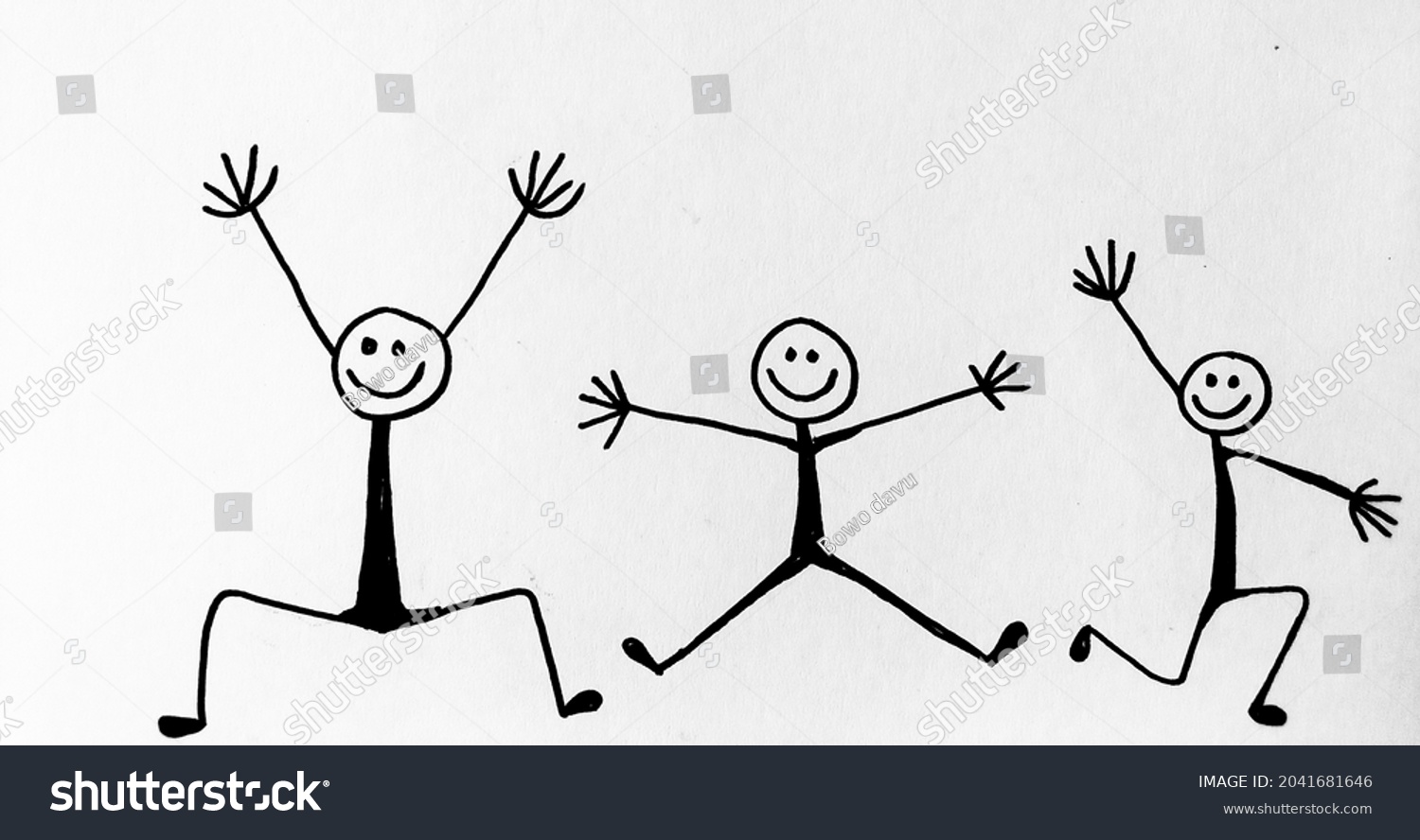 Happy Stickman Figures Cartoon Marker Hand Stock Illustration 