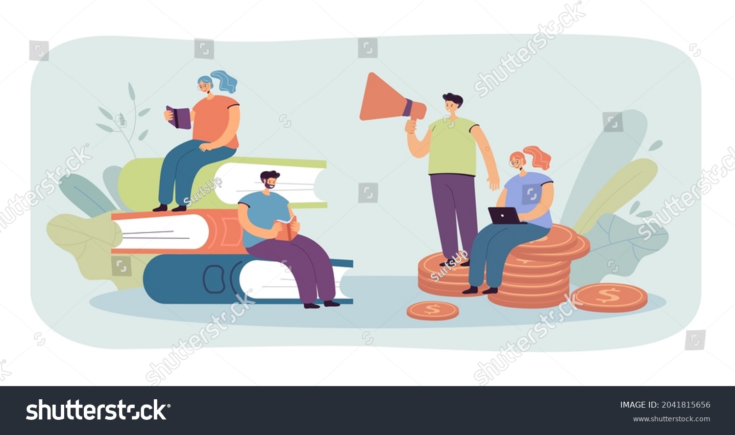 Cartoon People Sitting On Books Gold Stock Vector (Royalty Free ...