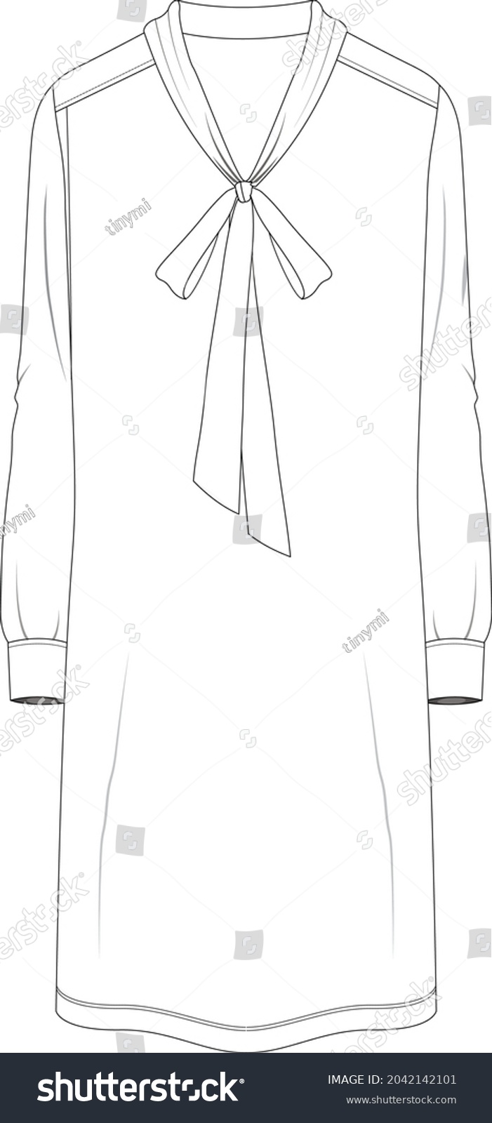 Neck Tie Long Sleeve Dress Vector Stock Vector (Royalty Free ...