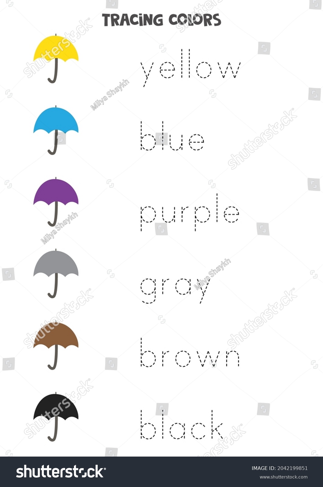 Trace Names Colors Handwriting Practice Preschool Stock Vector (Royalty ...