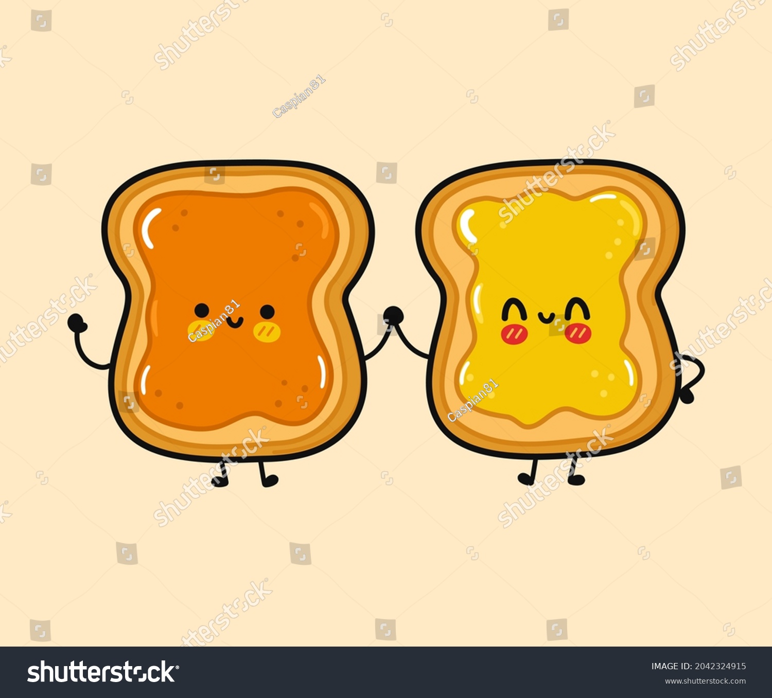 Cute Funny Happy Toast Peanut Toast Stock Vector (Royalty Free ...