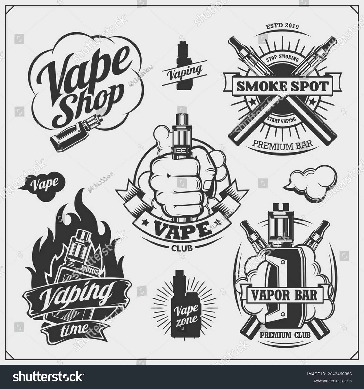 Vaping Labels Emblems Set Vintage Style Stock Vector (Royalty Free ...