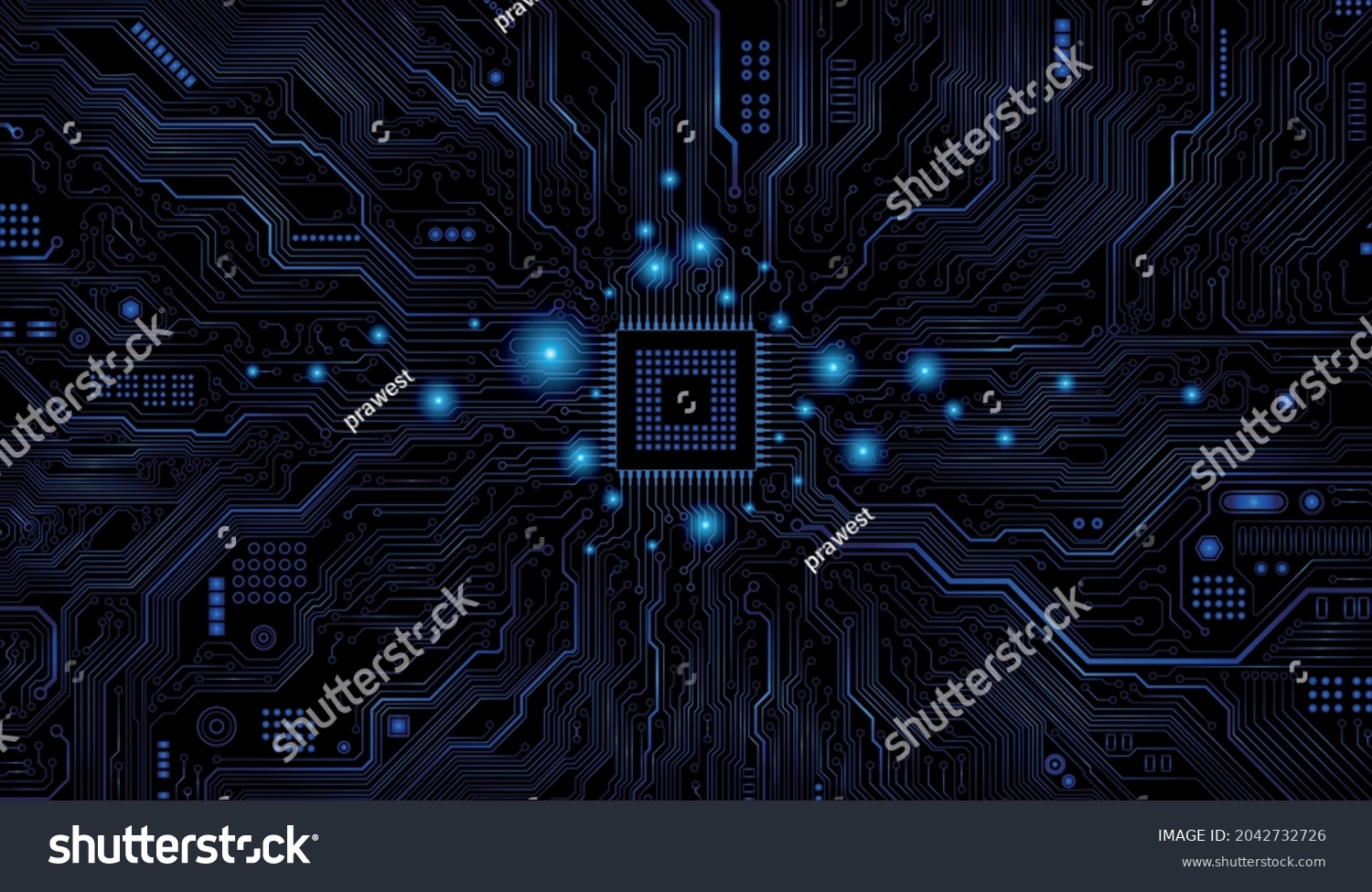 Futuristic Microchip Processor Lights On Blue Stock Vector (Royalty ...