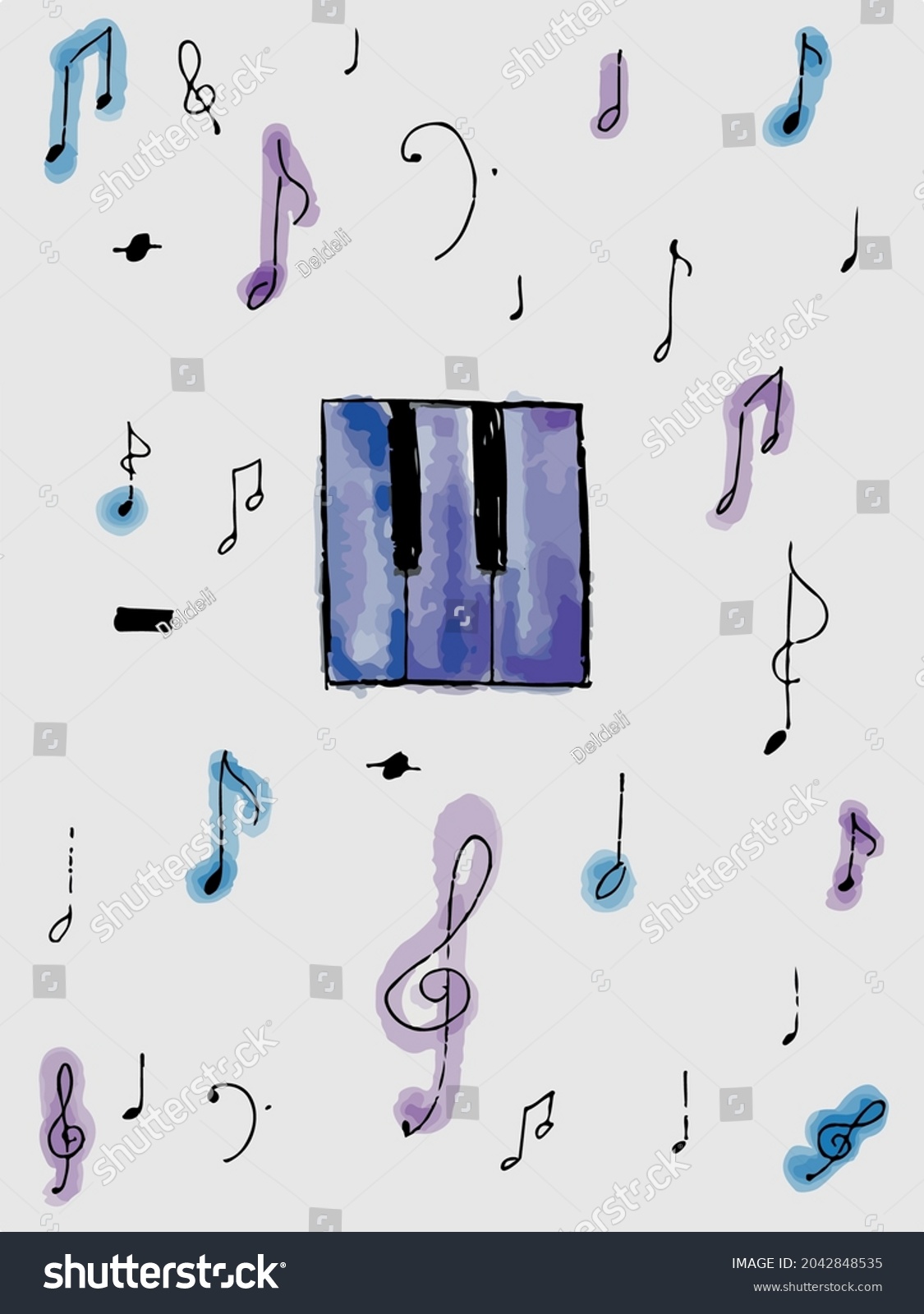 Artistic Sketch Piano Notes Piano Keys Stock Vector (Royalty Free