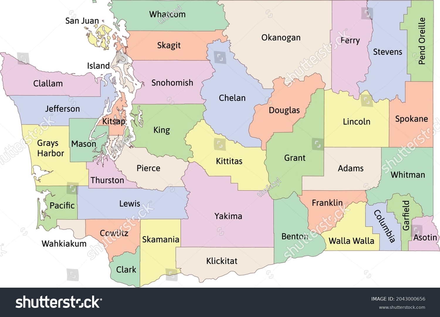 Washington State Administrative Map Counties Stock Vector (Royalty Free ...