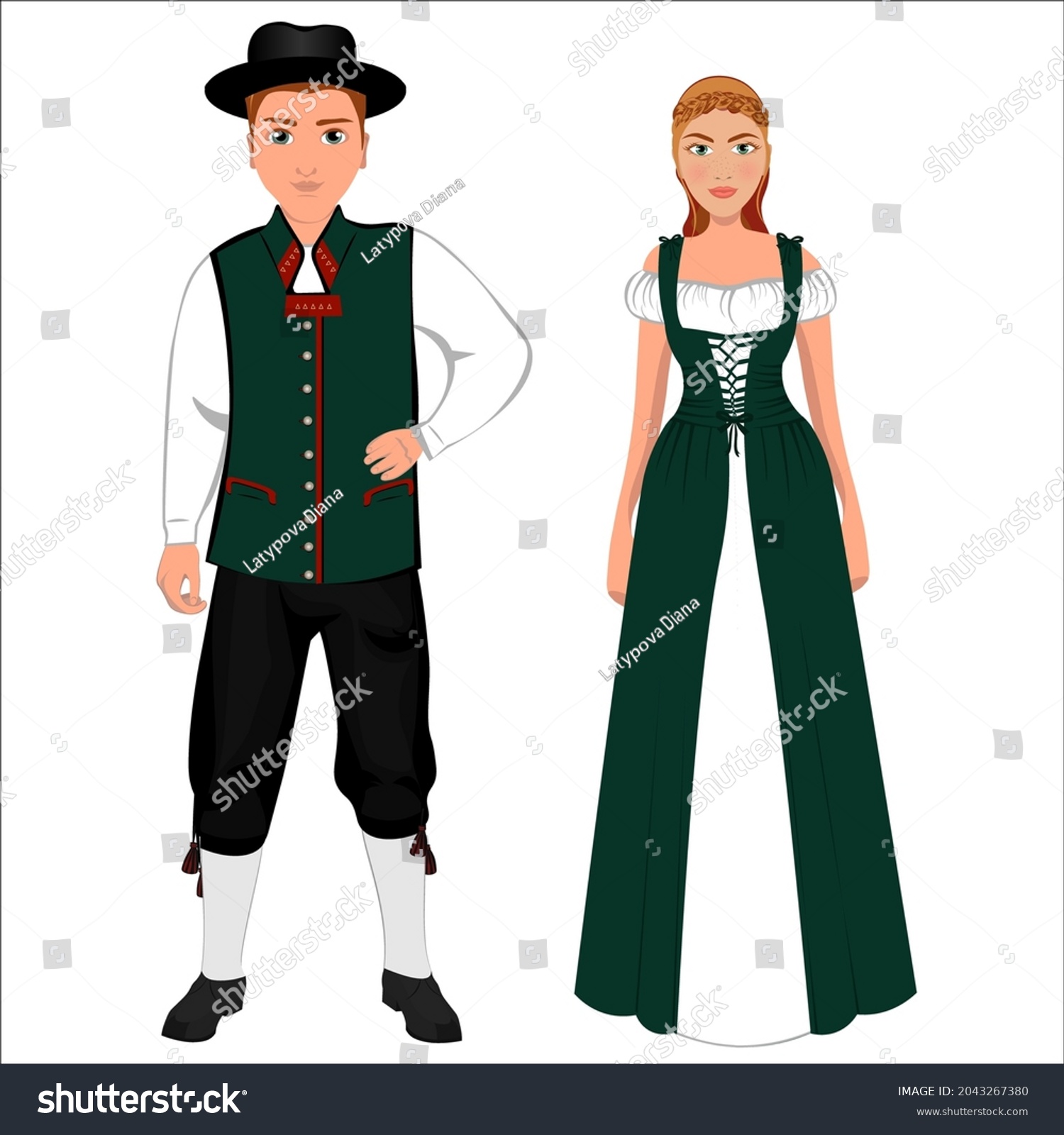 Woman Man Folk National Irish Costumes Stock Vector (Royalty Free ...