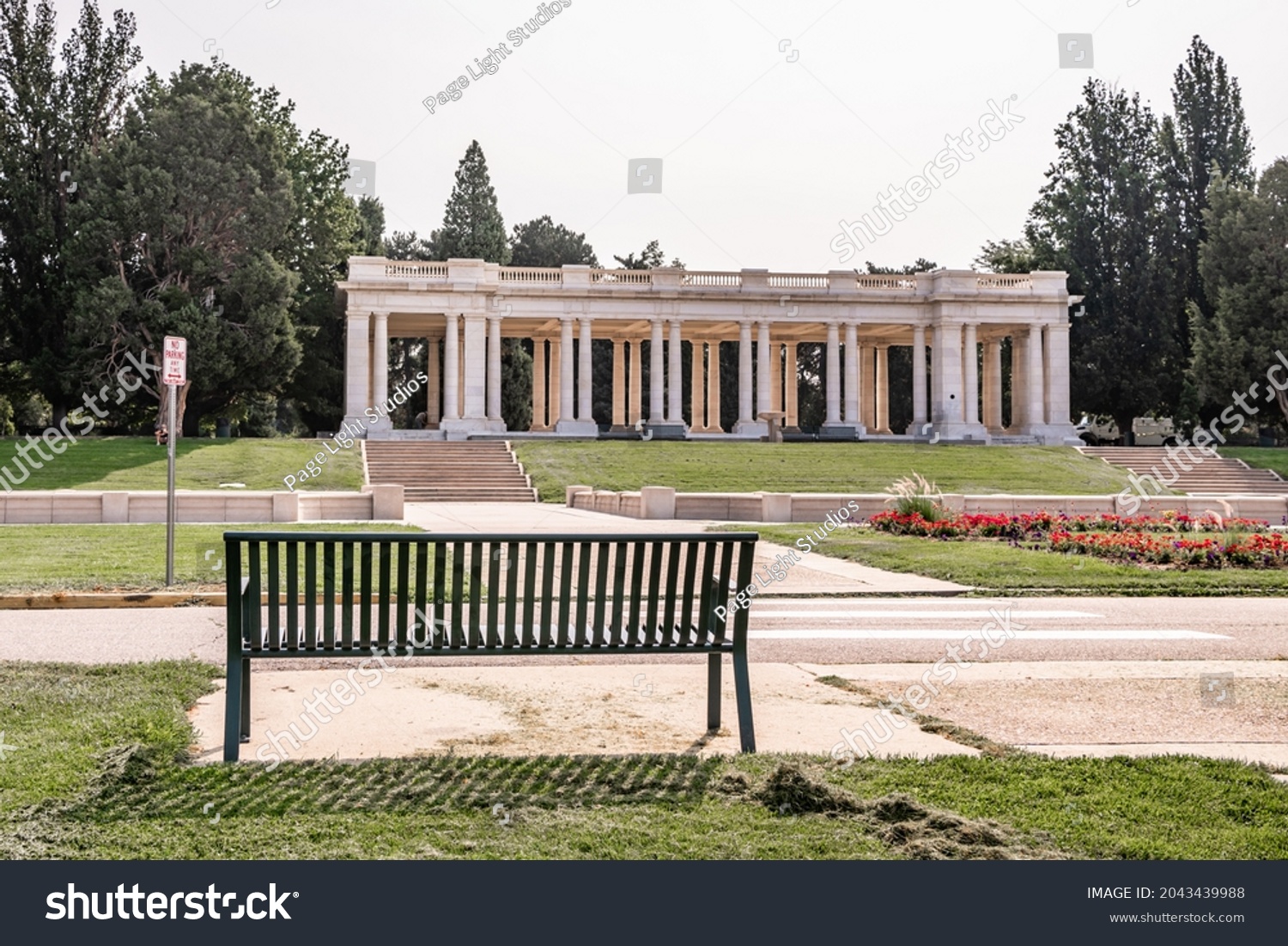 83 Im Genes De Cheesman Park Im Genes Fotos Y Vectores De Stock   Stock Photo Denver Co August A Bench Sitting In Front Of The Pavilion In Cheesman Park Downtown 2043439988 