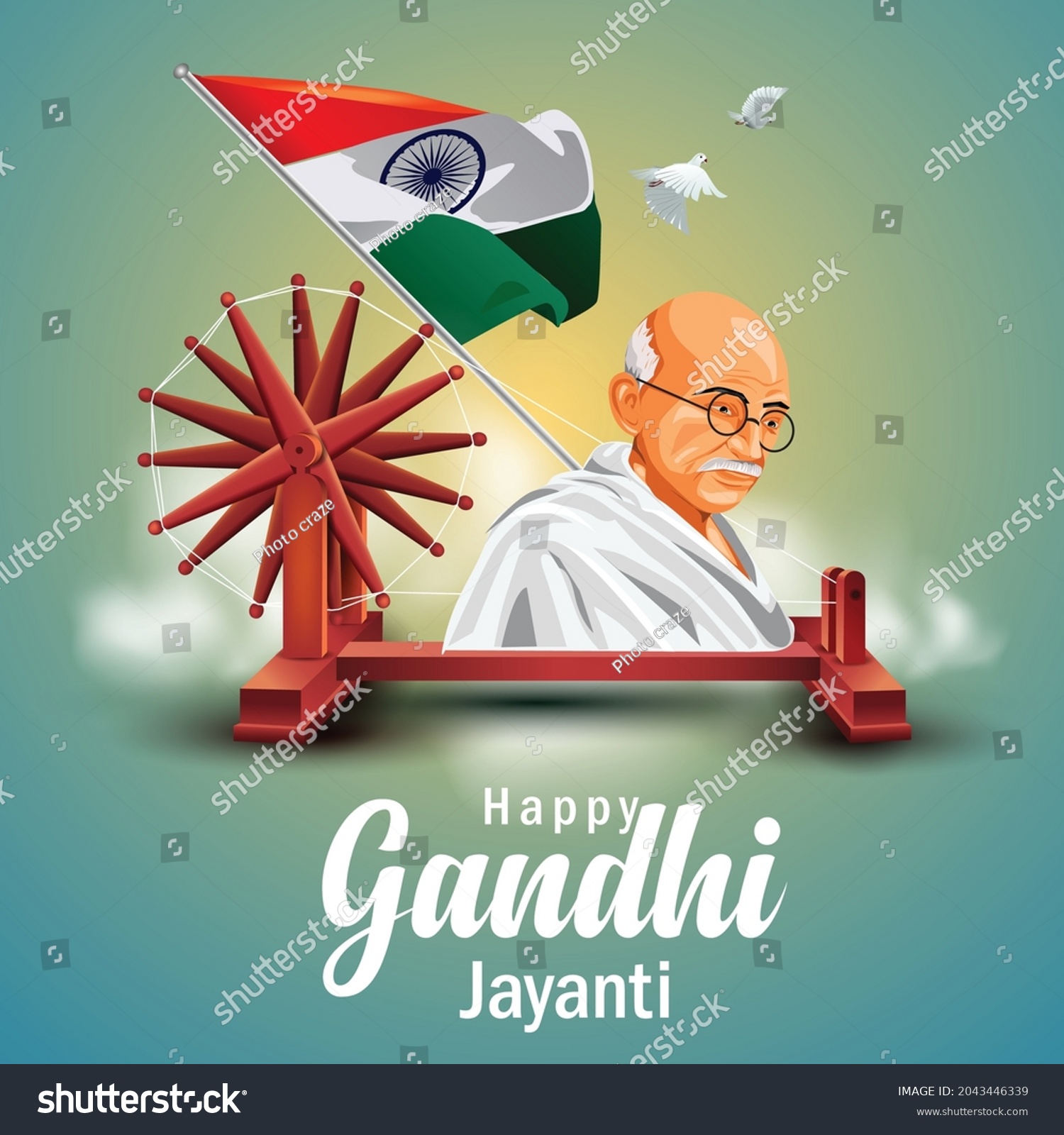 Mahatma Gandhi Jayanti 2nd October Creative เวกเตอร์สต็อก ปลอดค่าลิขสิทธิ์ 2043446339 0734