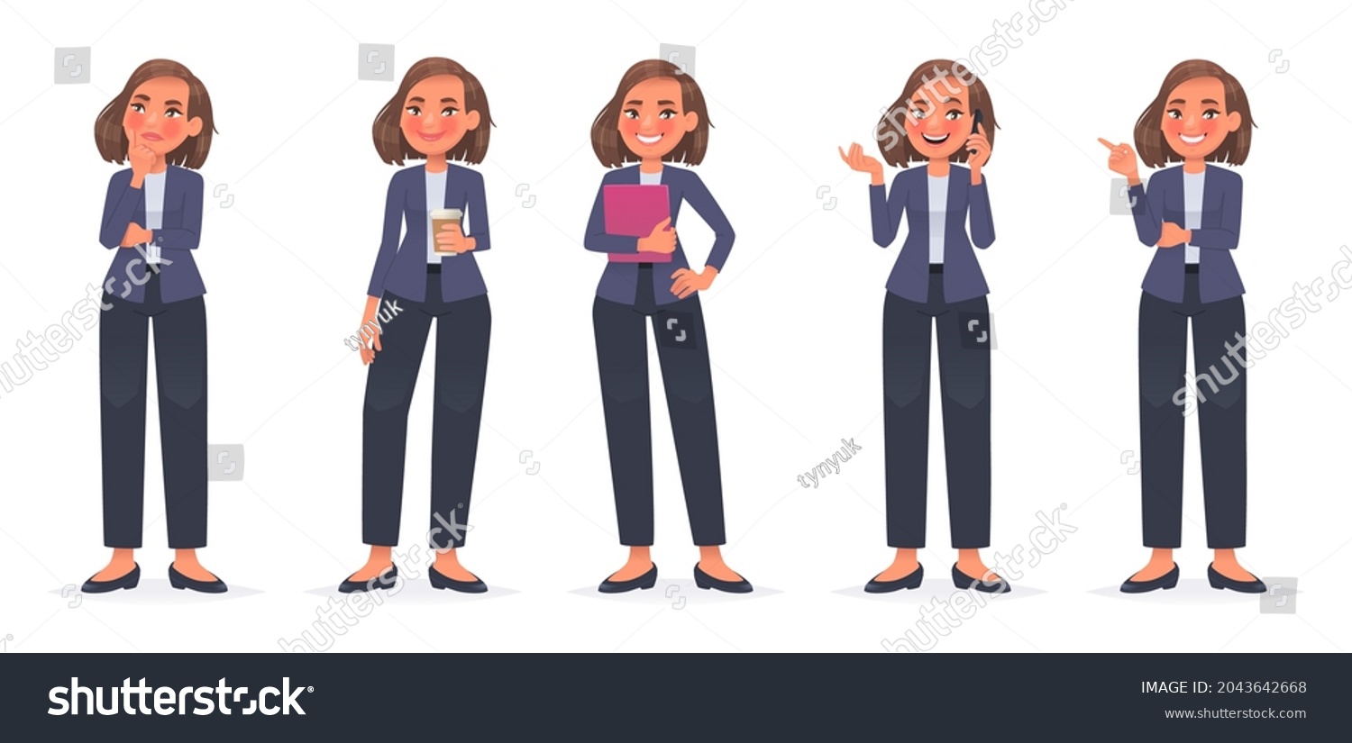 Business Woman Character Set Cute Girl Stock Vector Royalty Free