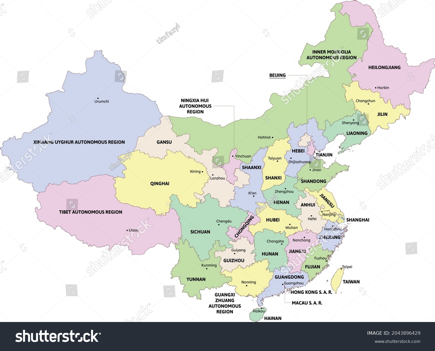 China Administrative Map Provinces Taiwan Arunachal Stock Vector ...