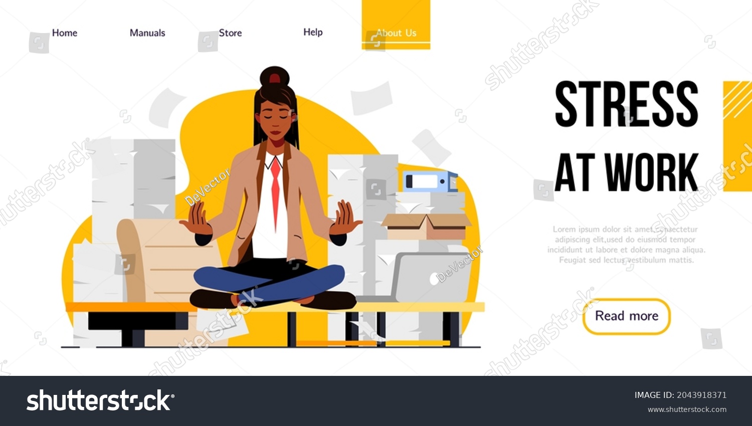 Stress Management Landing Page Design Businesswoman Stock Vector ...