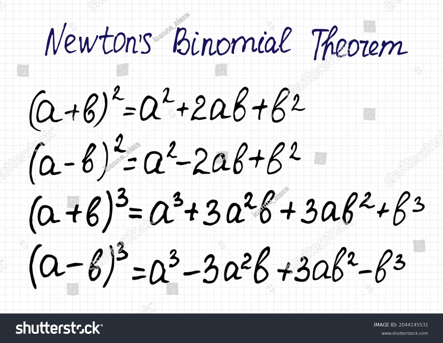 Newtons Binomial Theorem Square Cube Sum Stock Vector Royalty Free 2044145531 Shutterstock 