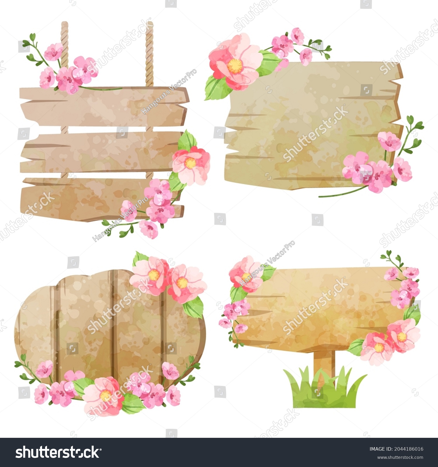 Vector Wooden Sign Board Flower Plant Stock Vector (Royalty Free ...