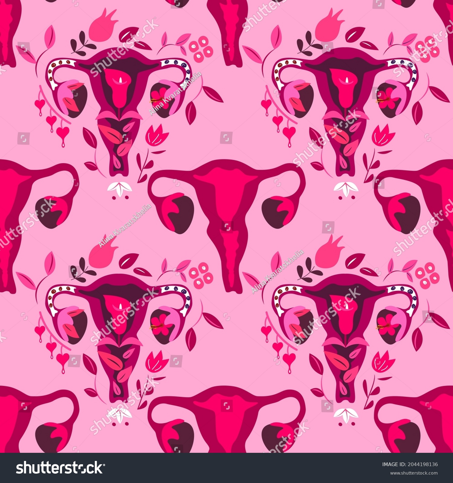 Beautiful Female Reproductive System Seamless Edndlesspattern Stock 