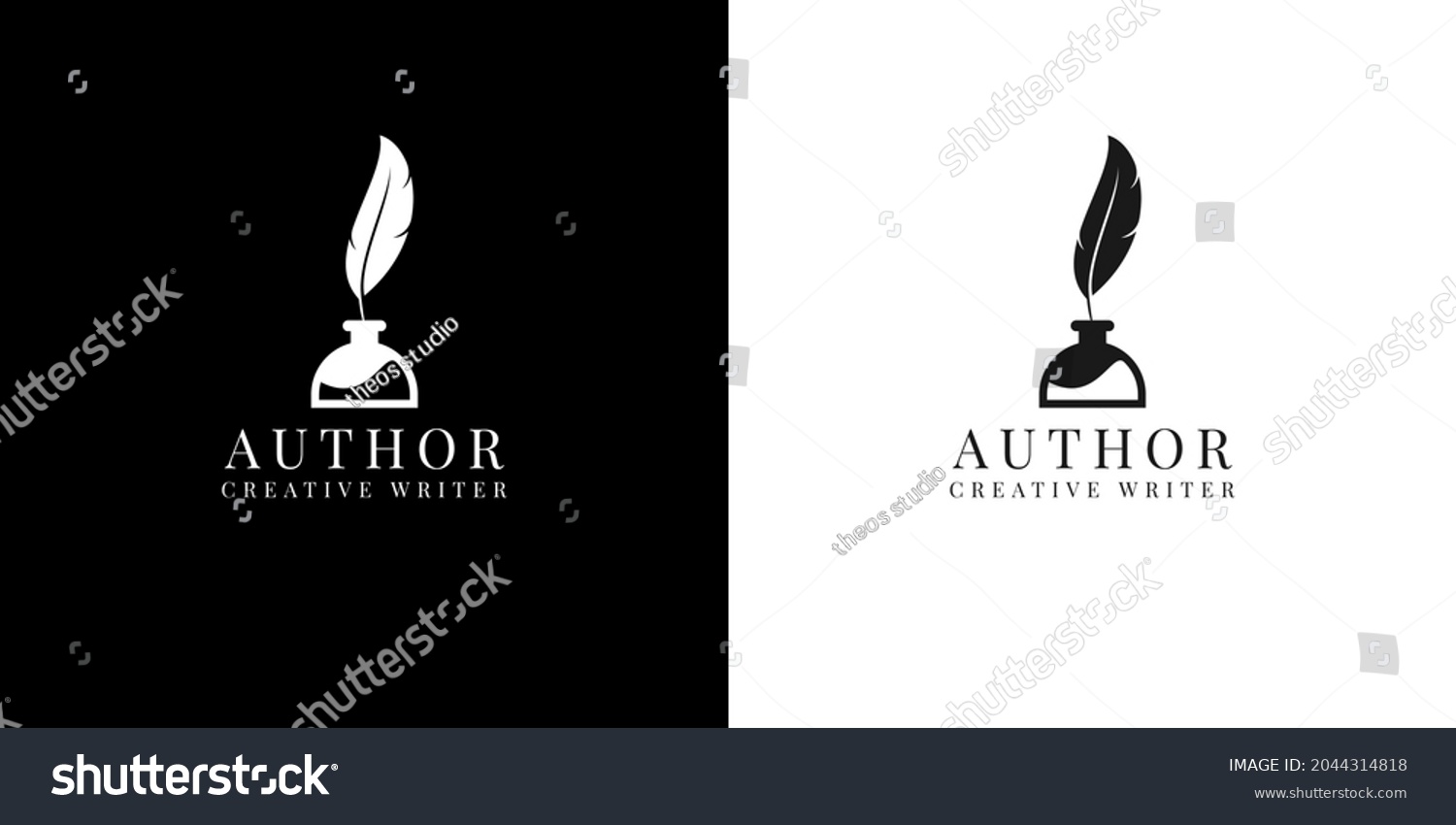 Feather Quill Pen Ink Bottle Logo Stock Vector (Royalty Free ...