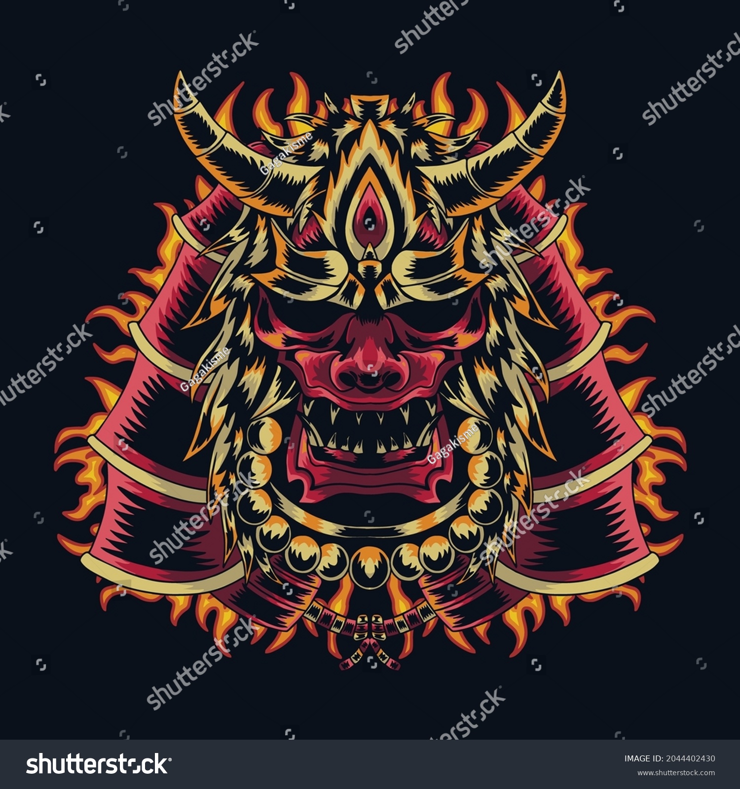 Traditional Japanese Samurai Mask Burning Fire Stock Vector (Royalty ...