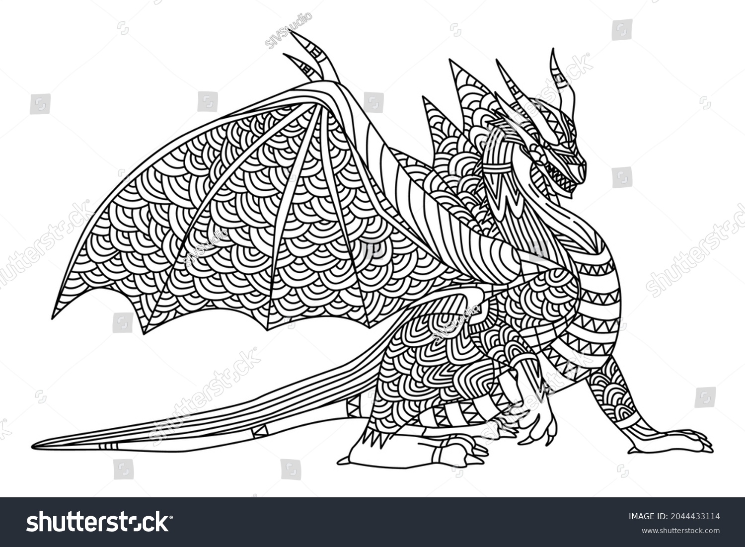 Hand Drawn Silhouette Dragonchinese Dragon Tattooblack Stock Vector ...