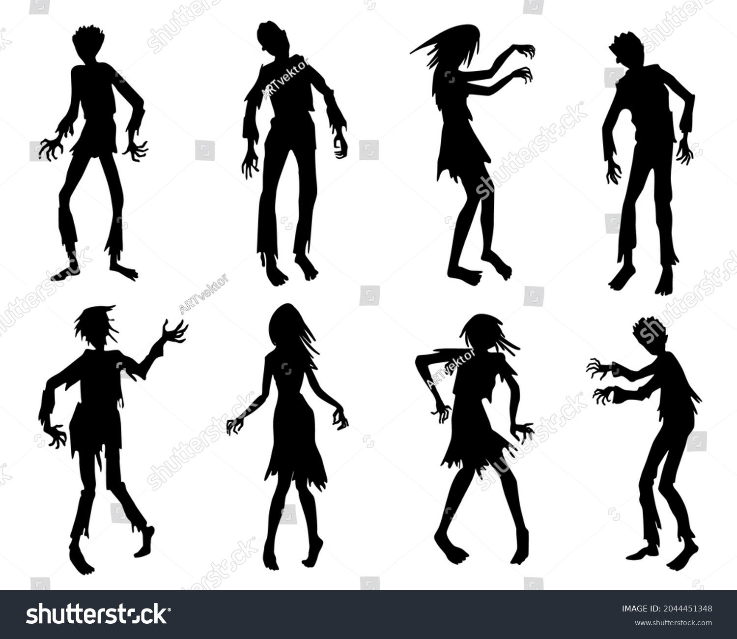 Zombie Silhouettes Set Halloween Icons Set Stock Vector Royalty Free 2044451348 Shutterstock 7693