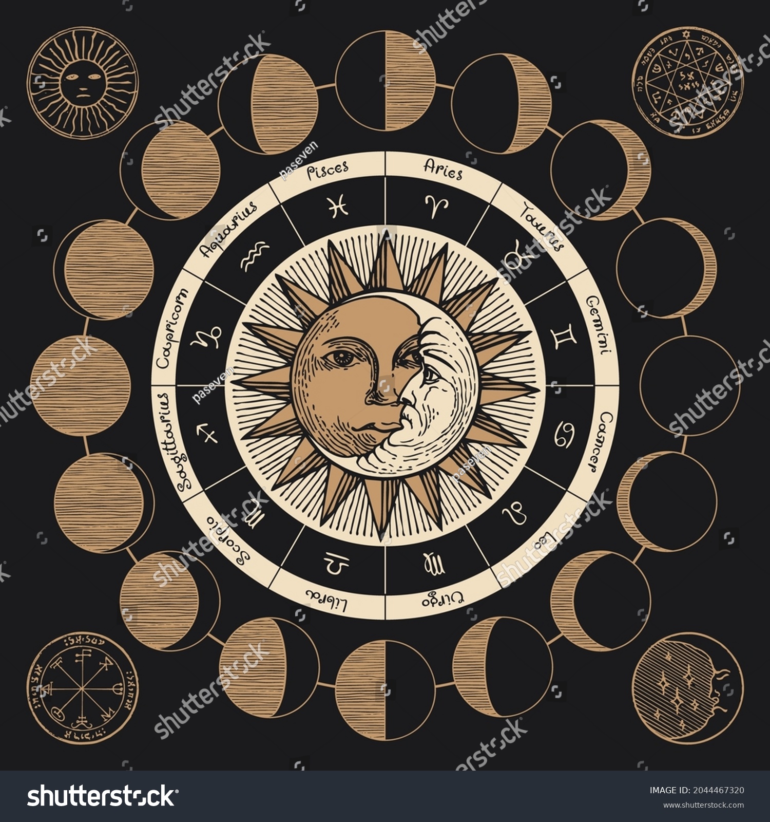 Vector Circle Zodiac Signs Icons Names Stock Vector (Royalty Free ...