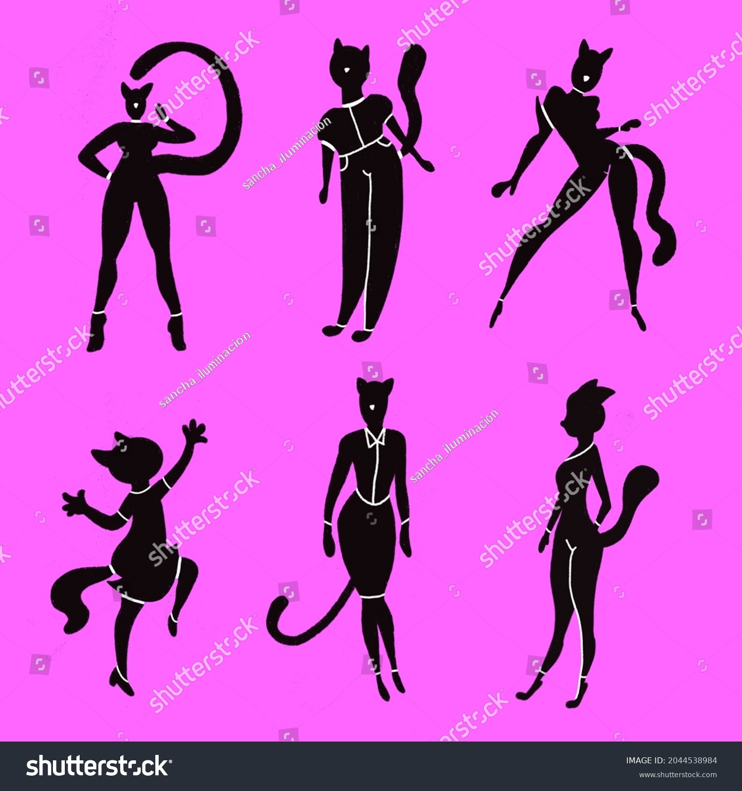 Cat Silhouettes Cute Cats Characters Stock Illustration 2044538984 Shutterstock