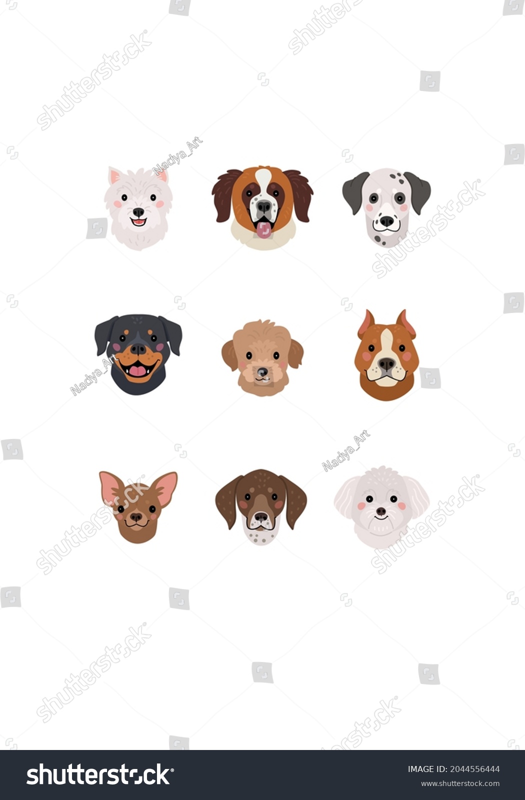 Dogs Faces Collection Vector Illustration Funny Stock Vector (Royalty ...