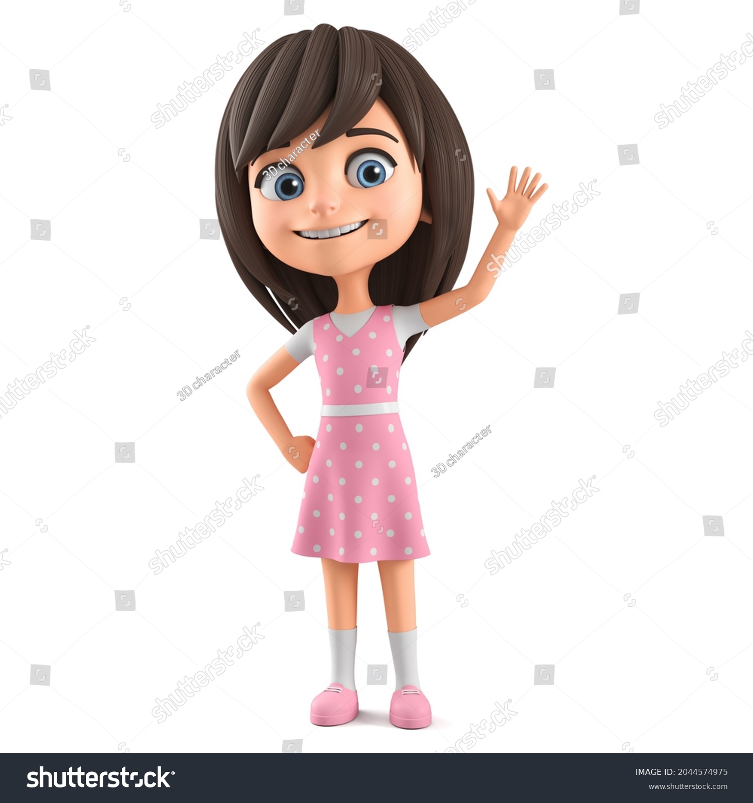Stock Photo Cartoon Character Beautiful Little Girl In A Pink Dress And Blue Eyes Welcomes On A White 2044574975 
