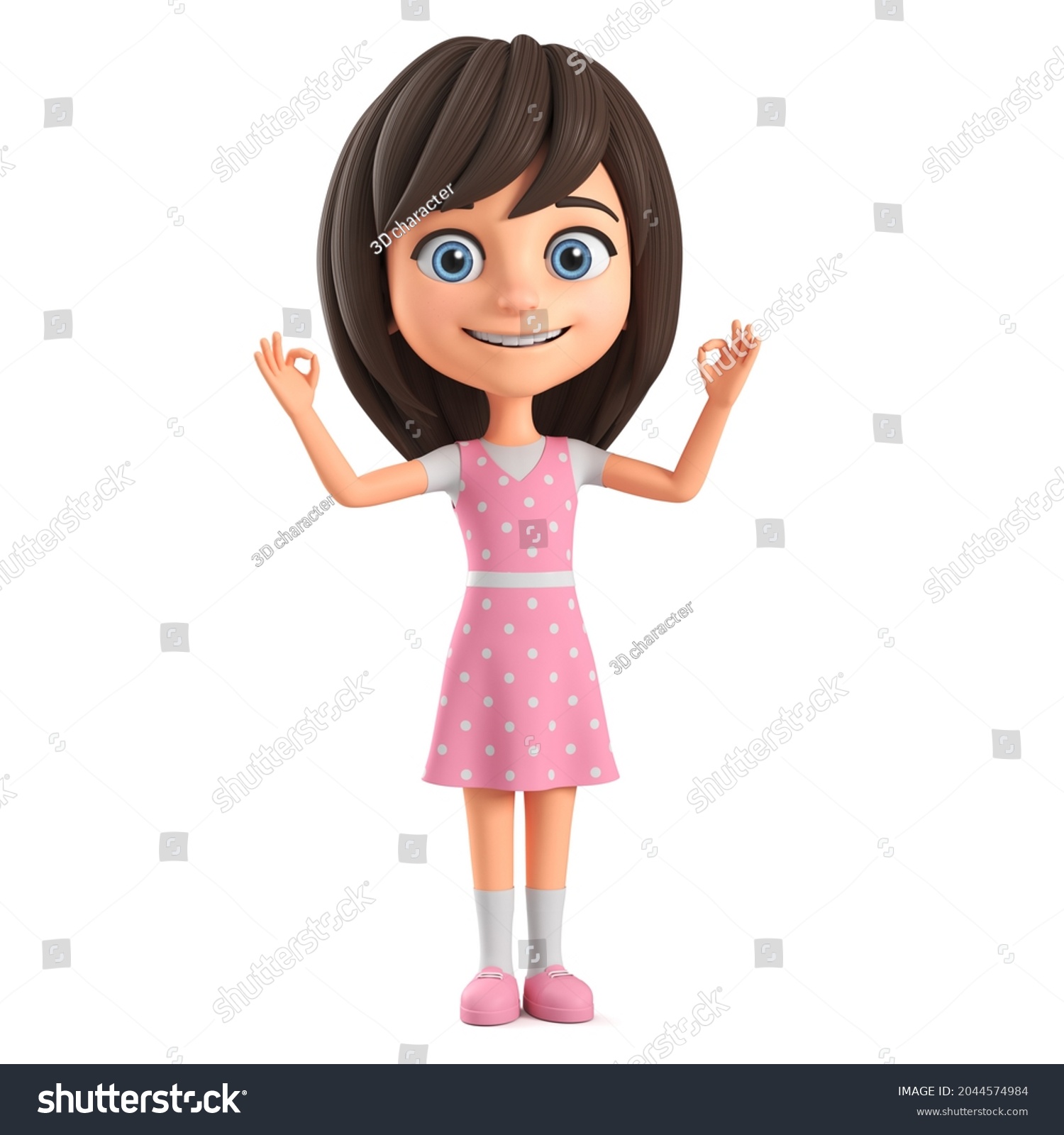 Cartoon Character Beautiful Girl Pink Dress Stock Illustration ...