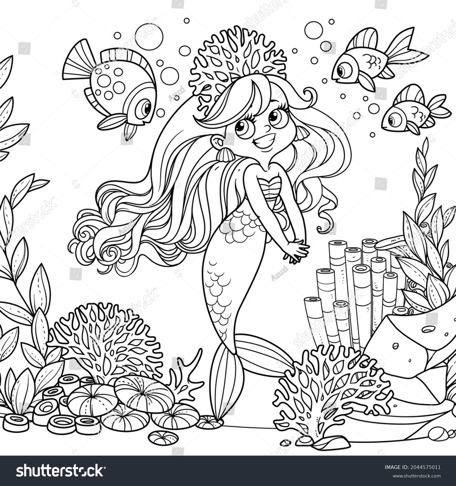 Cute Coquettish Mermaid Girl Coral Tiara Stock Vector (Royalty Free ...