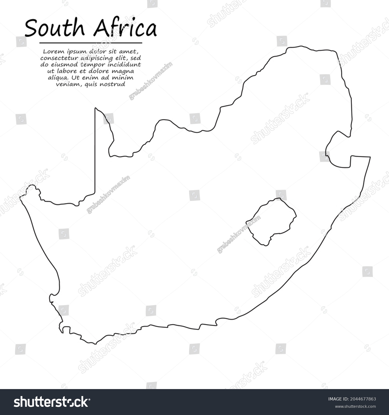 Simple Outline Map South Africa Vector Stock Vector Royalty Free Stock Vector Simple Outline Map Of South Africa Vector Silhouette In Sketch Line Style 2044677863