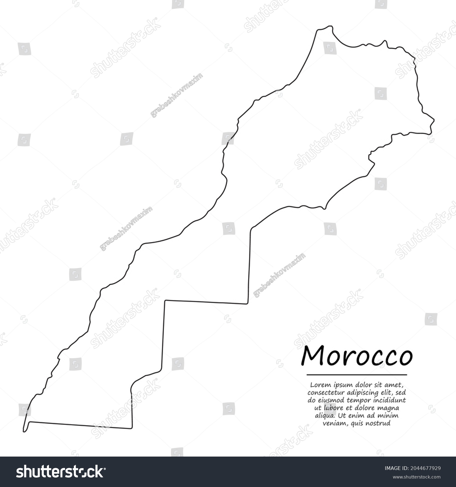 Simple Outline Map Morocco Vector Silhouette Stock Vector Royalty Free   Stock Vector Simple Outline Map Of Morocco Vector Silhouette In Sketch Line Style 2044677929 