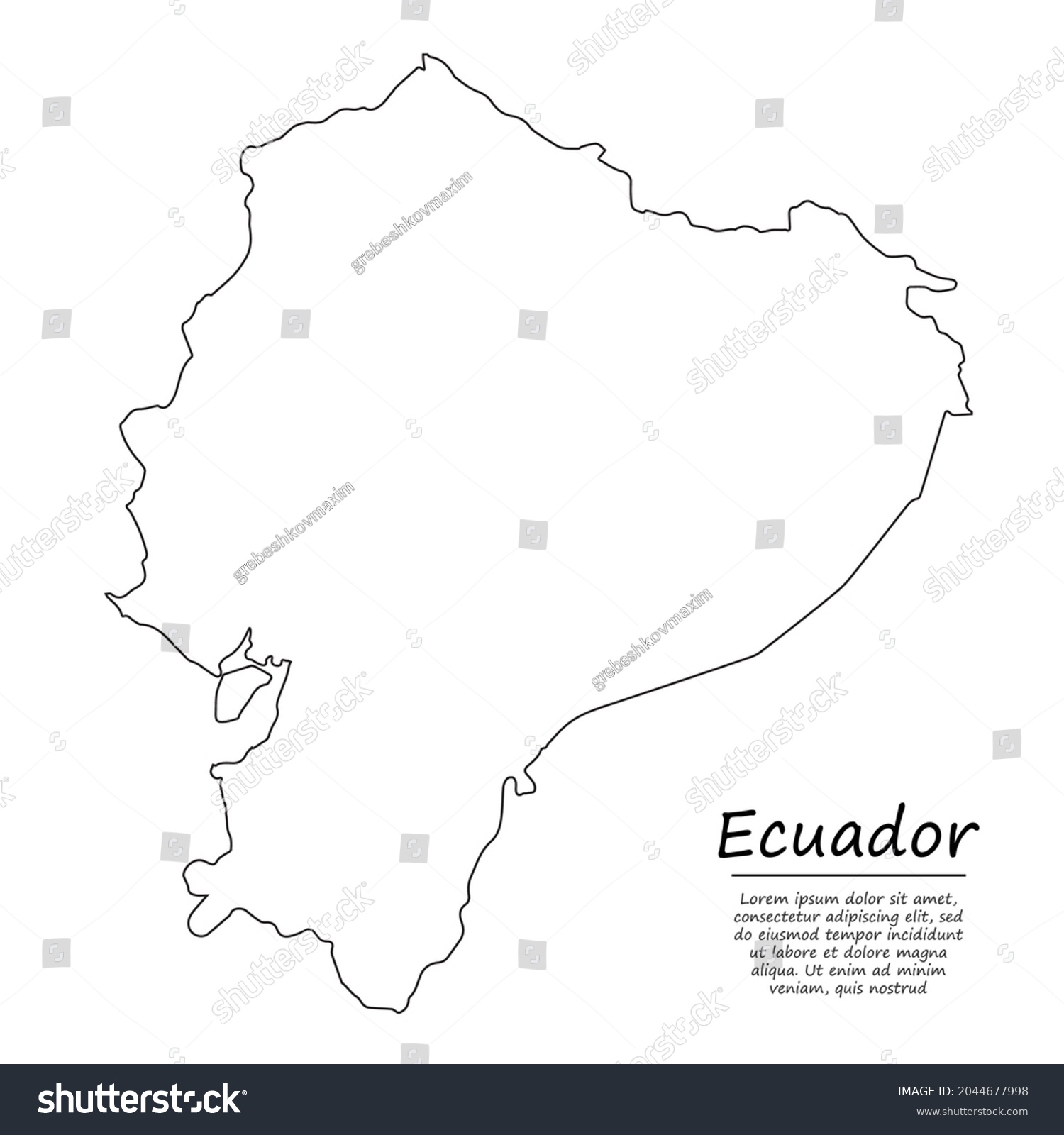 Simple Outline Map Ecuador Vector Silhouette Stock Vector Royalty Free   Stock Vector Simple Outline Map Of Ecuador Vector Silhouette In Sketch Line Style 2044677998 