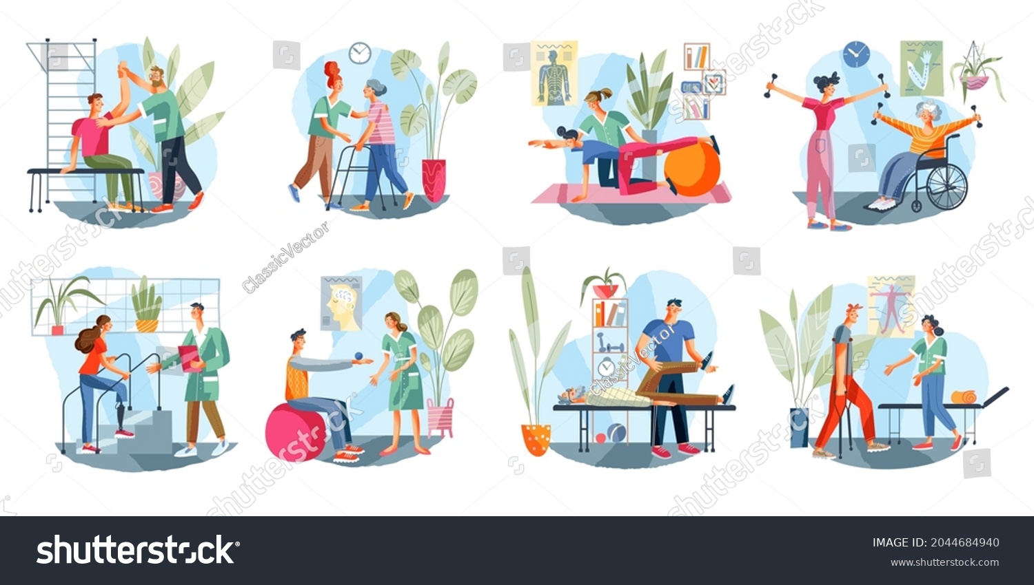 Medical Rehabilitation Physical Therapy Set People Stock Vector ...