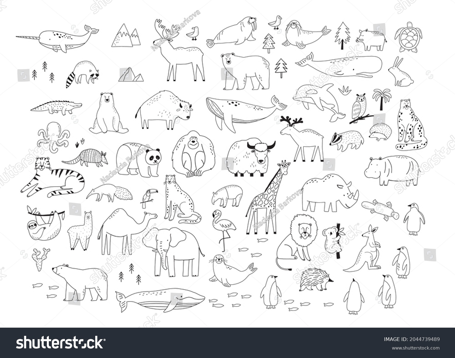 Animals World Kids Set Cute Vector Stock Vector (Royalty Free ...