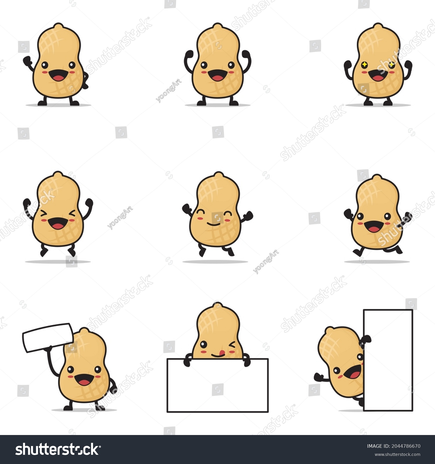 Peanut Cartoon Happy Facial Expressions Different Stock Vector (Royalty ...