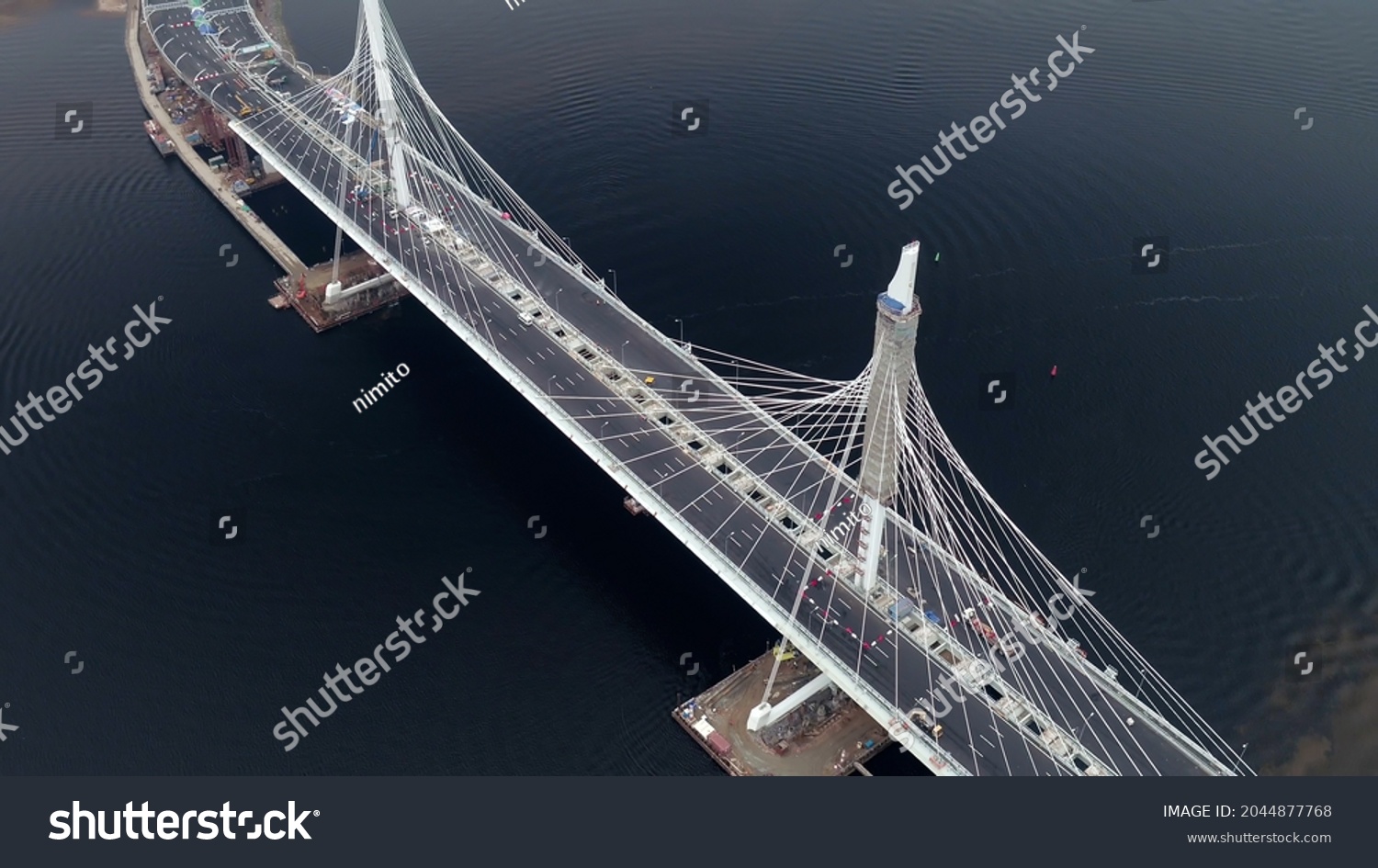 Aerial Top View Modern Cablestayed Bridge Stock Photo 2044877768 ...