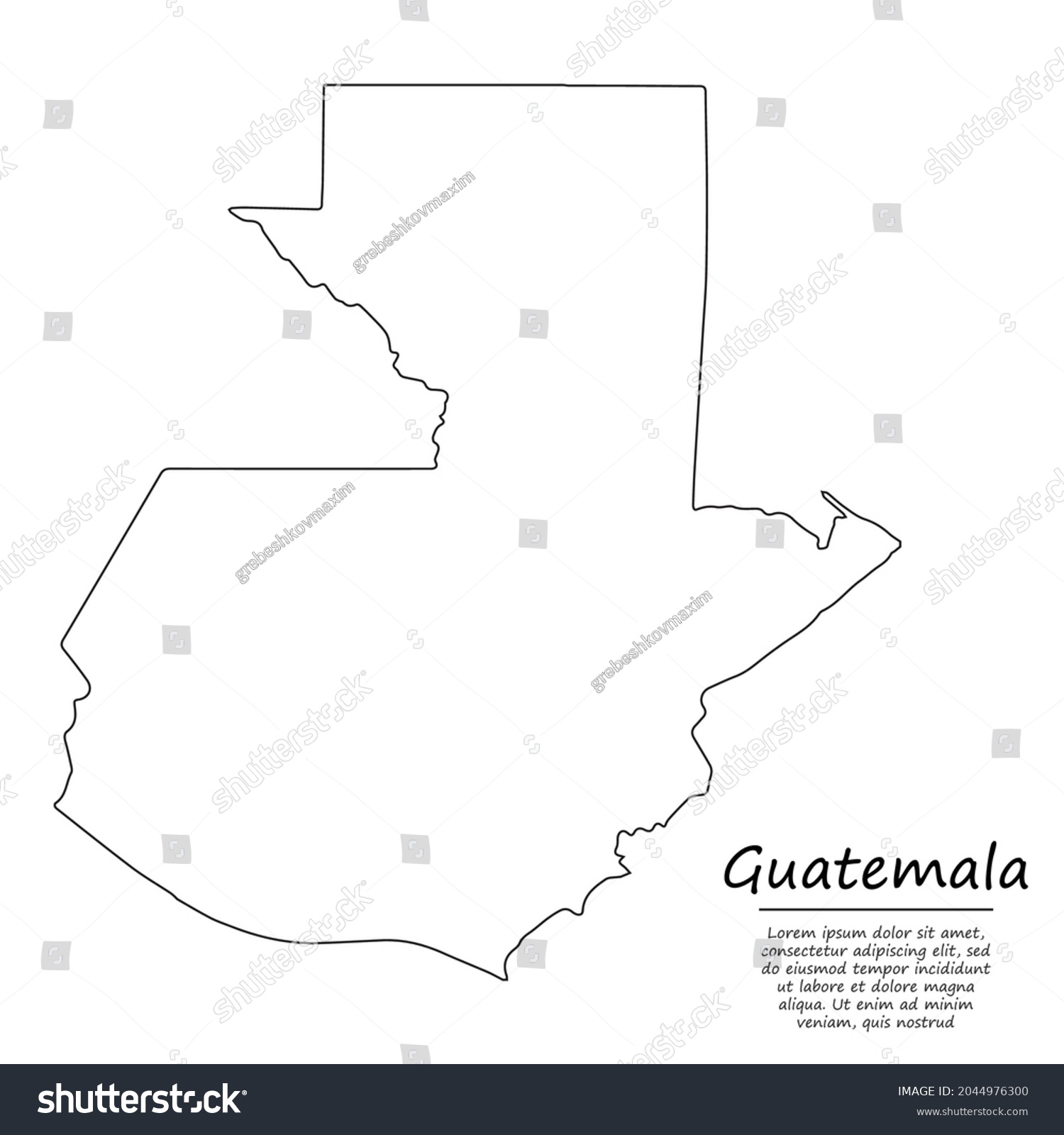 Vektor Stok Simple Outline Map Guatemala Vector Silhouette Tanpa Royalti 2044976300 Shutterstock 5227