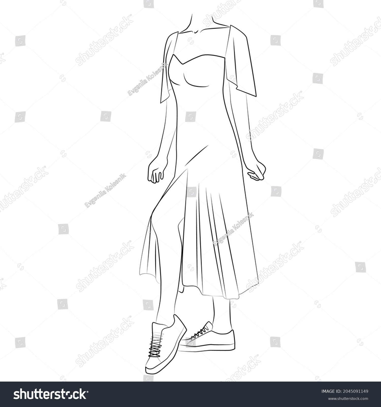 Woman Dress Sneakers Black Lines Isolated Stock Vector (Royalty Free ...
