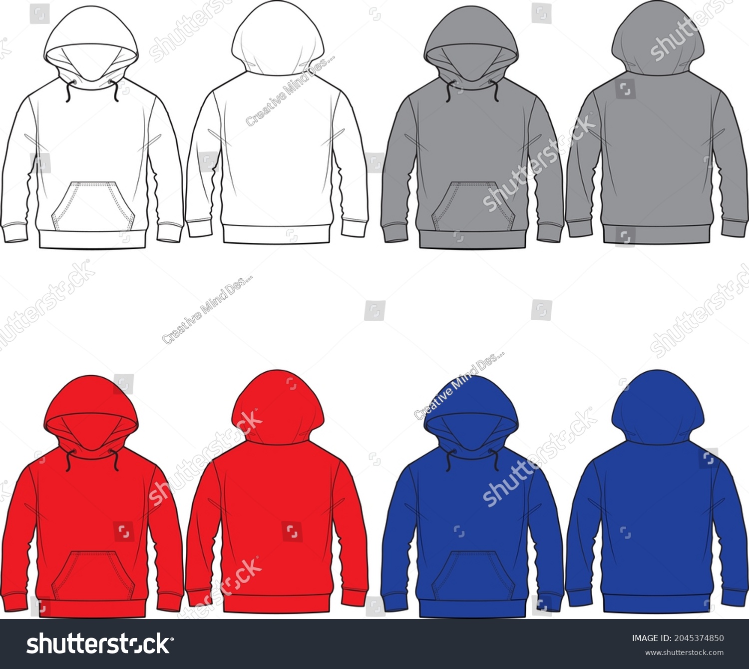 Hoodie Jacket Fashion Flat Templates Stock Vector (Royalty Free ...