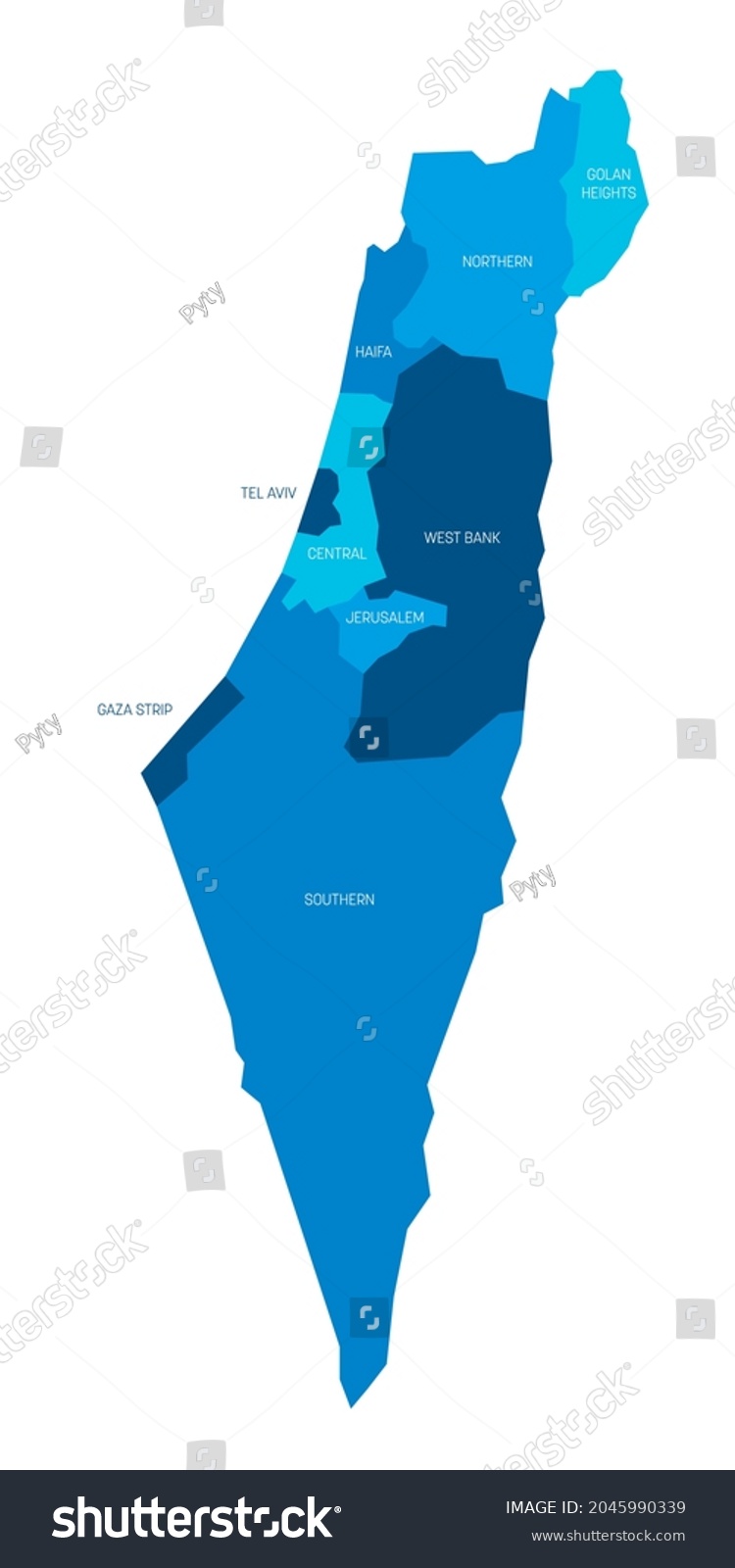 Blue Political Map Israel Administrative Divisions Stock Vector ...