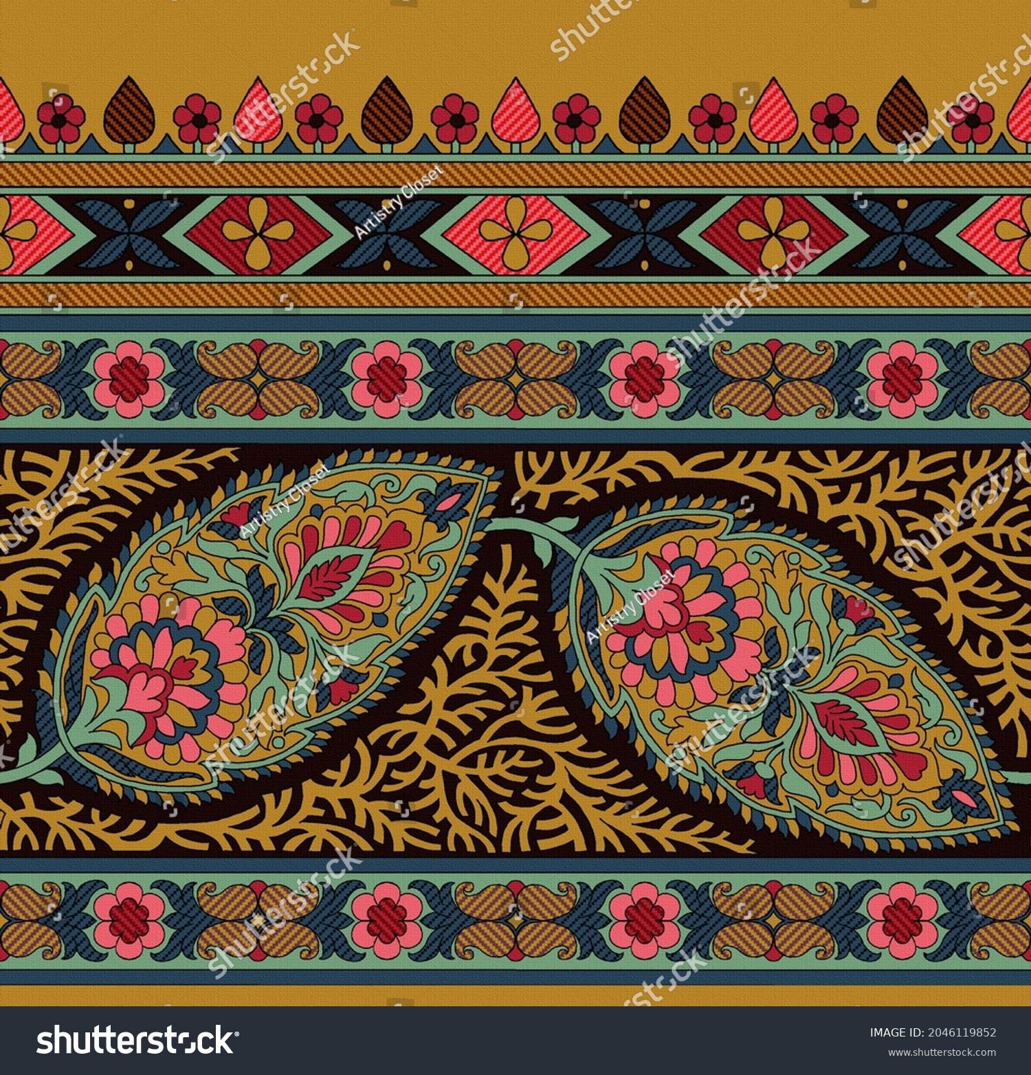 Traditional Mughal Border Design Printing Weaving Stock Illustration ...