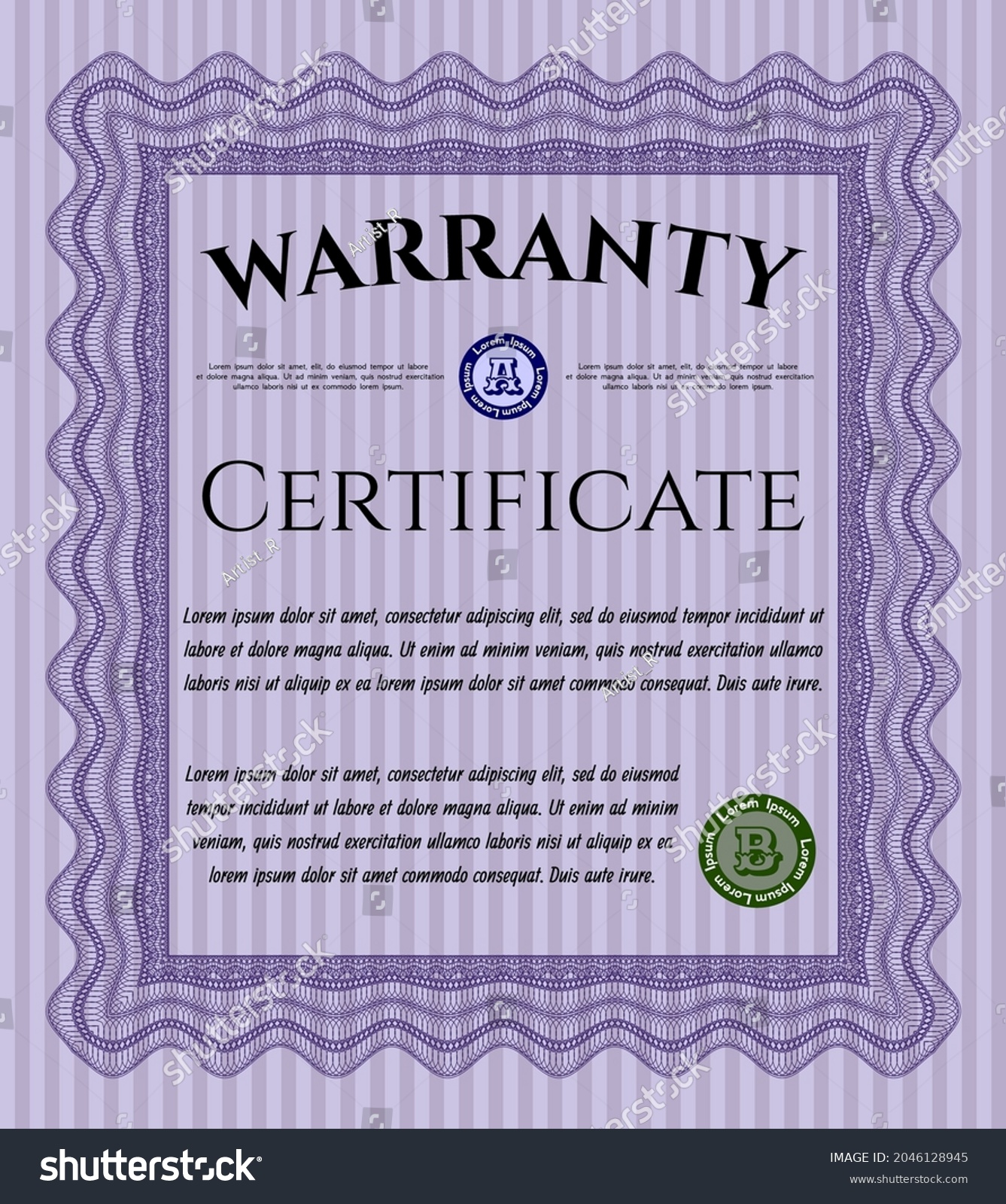 Warranty Certificate Template Superior Design Complex Stock Vector ...