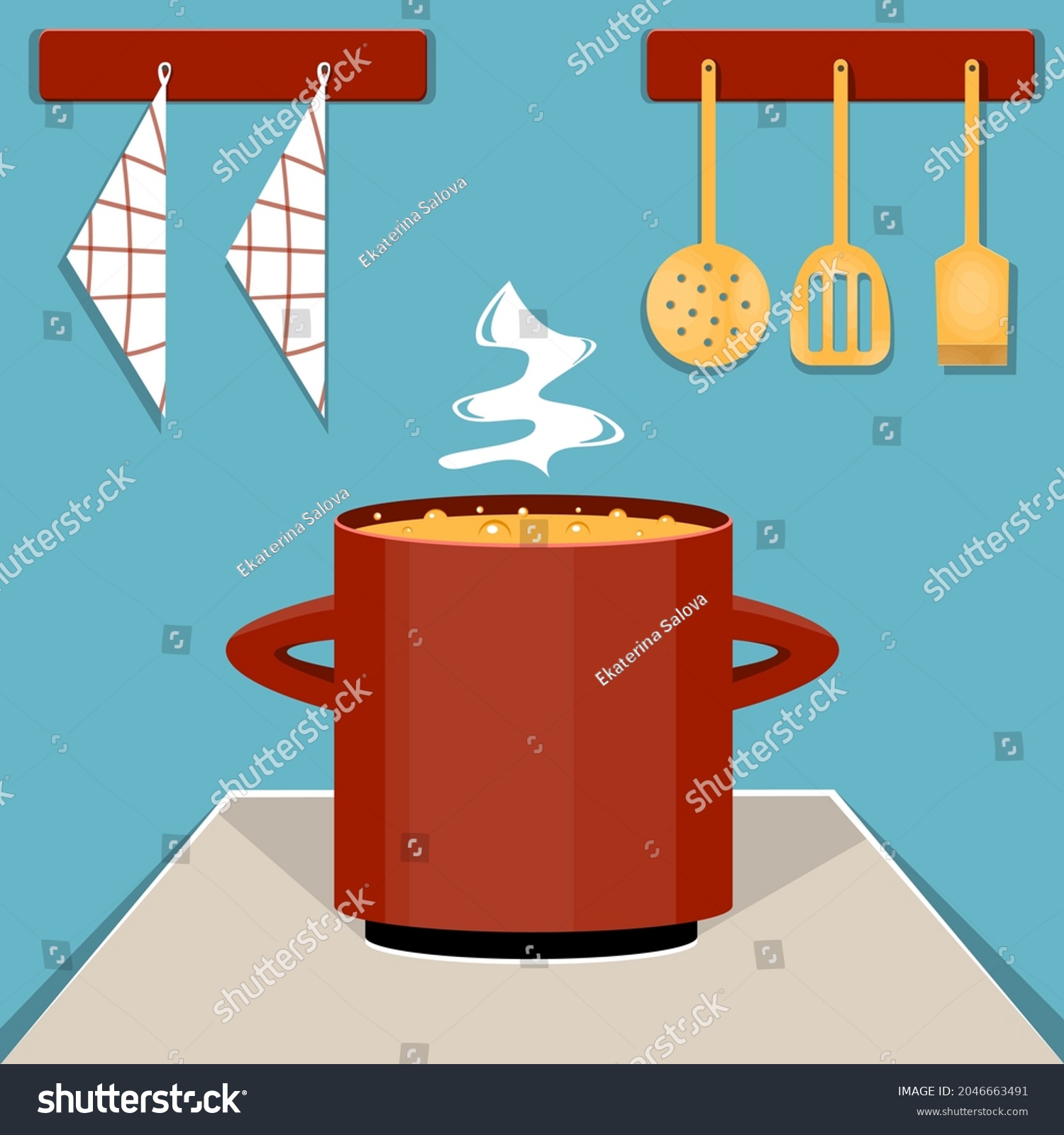 Cute Cartoon Vector Illustration Cooking Soup Stock Vector (Royalty ...