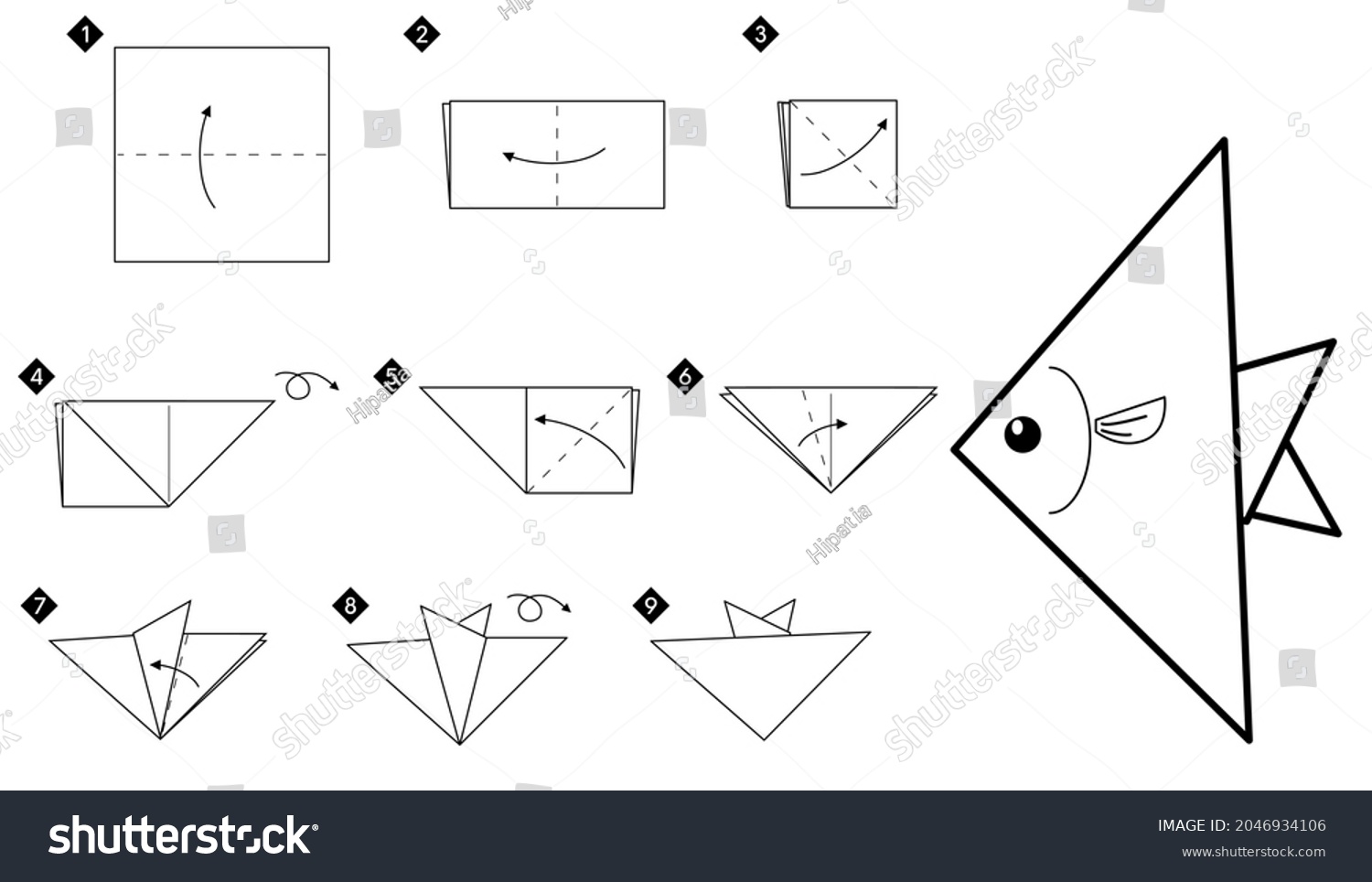 How Make Origami Triangle Fish Step Stock Vector (Royalty Free ...