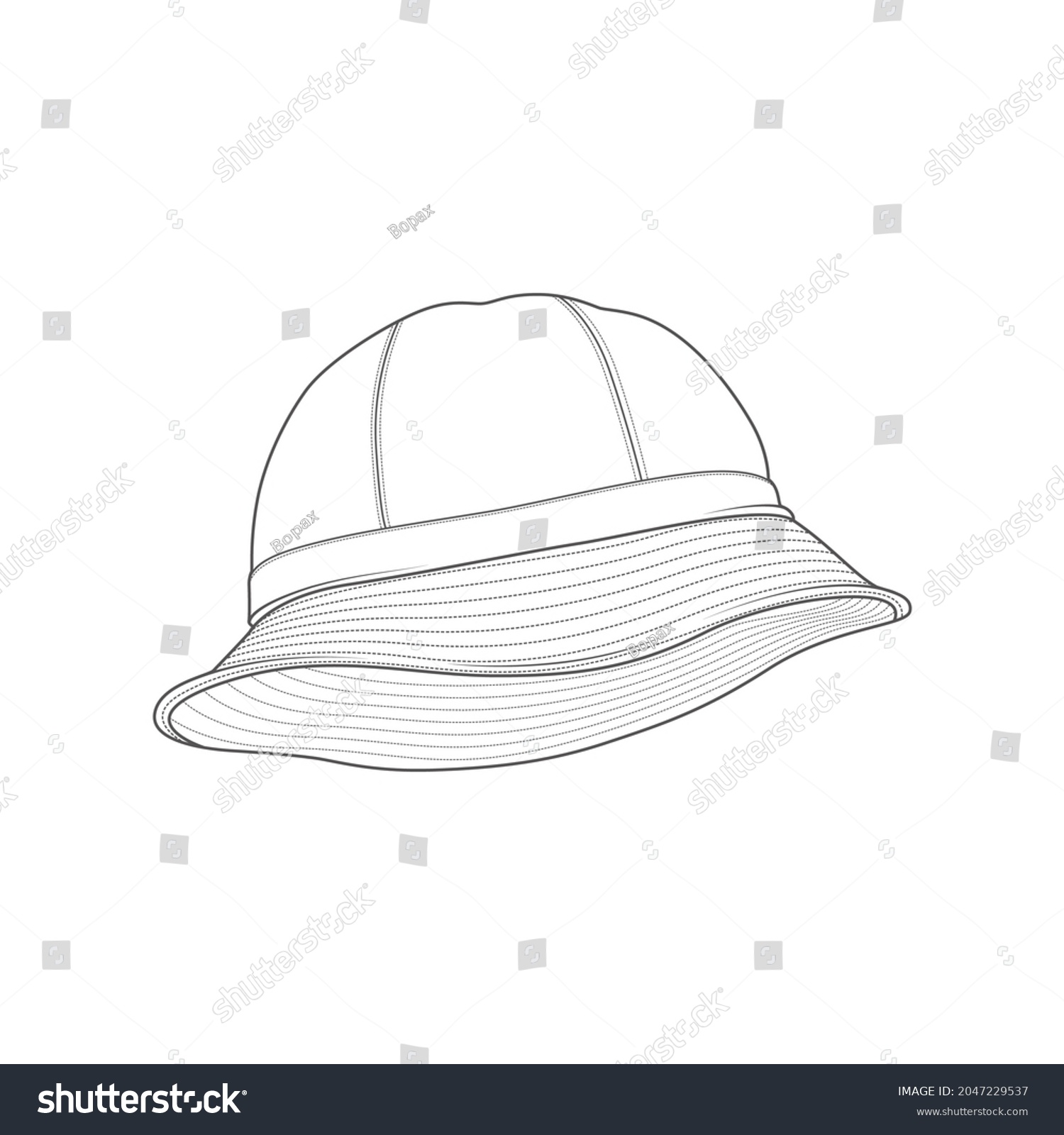 Bucket Hat Outline Drawing Vector Bucket Stock Vector (Royalty Free ...