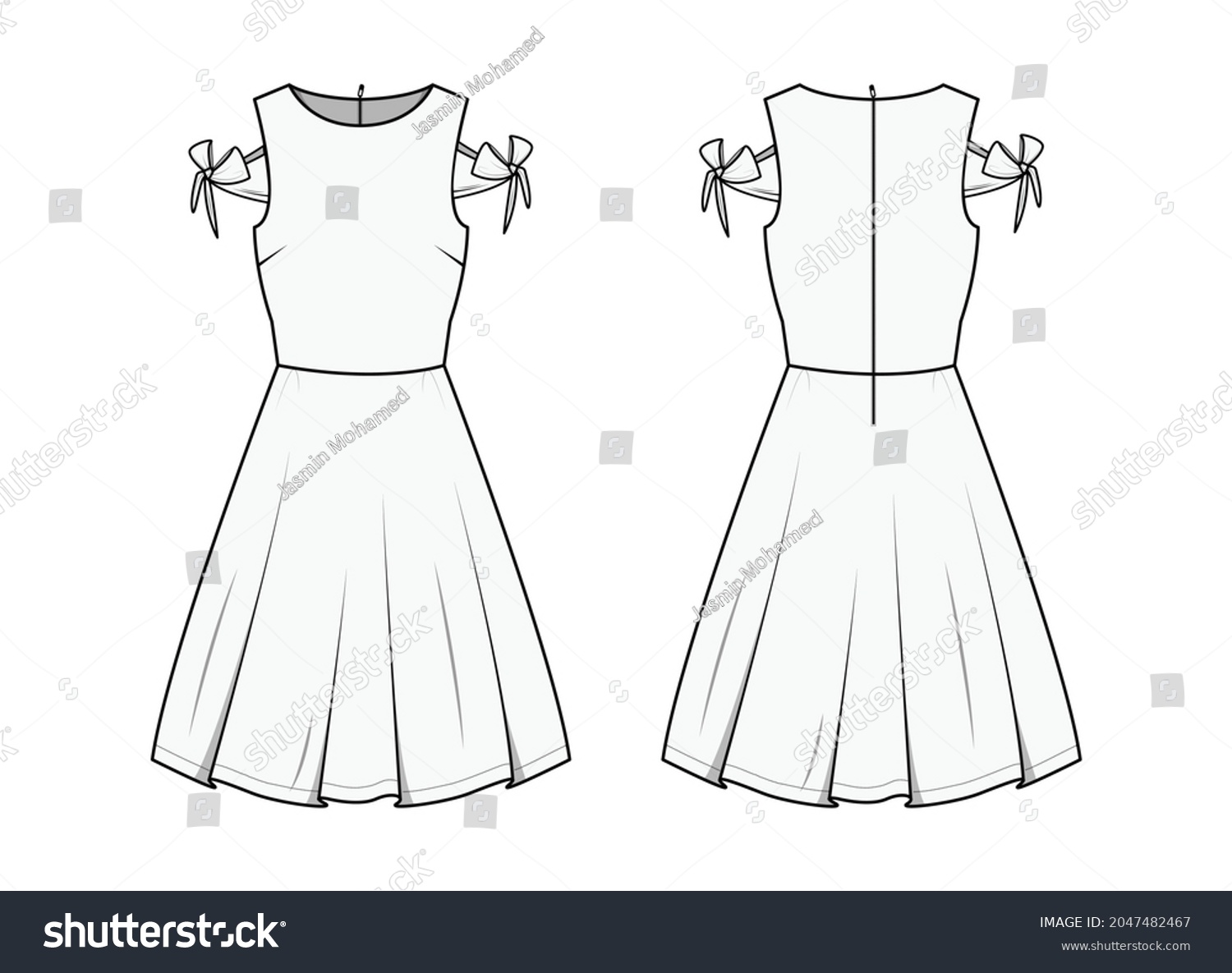 Women Sleeveless Knot Skater Dress Back Stock Vector (Royalty Free ...