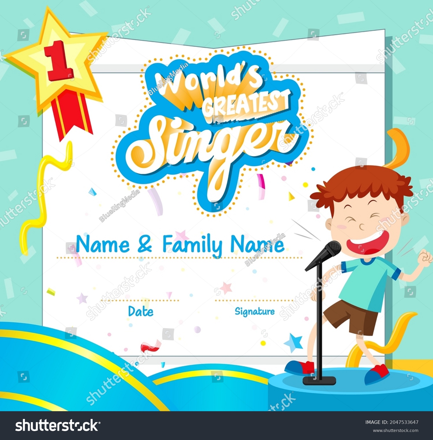 World Greatest Singer Certificate Template Illustration Stock Vector ...