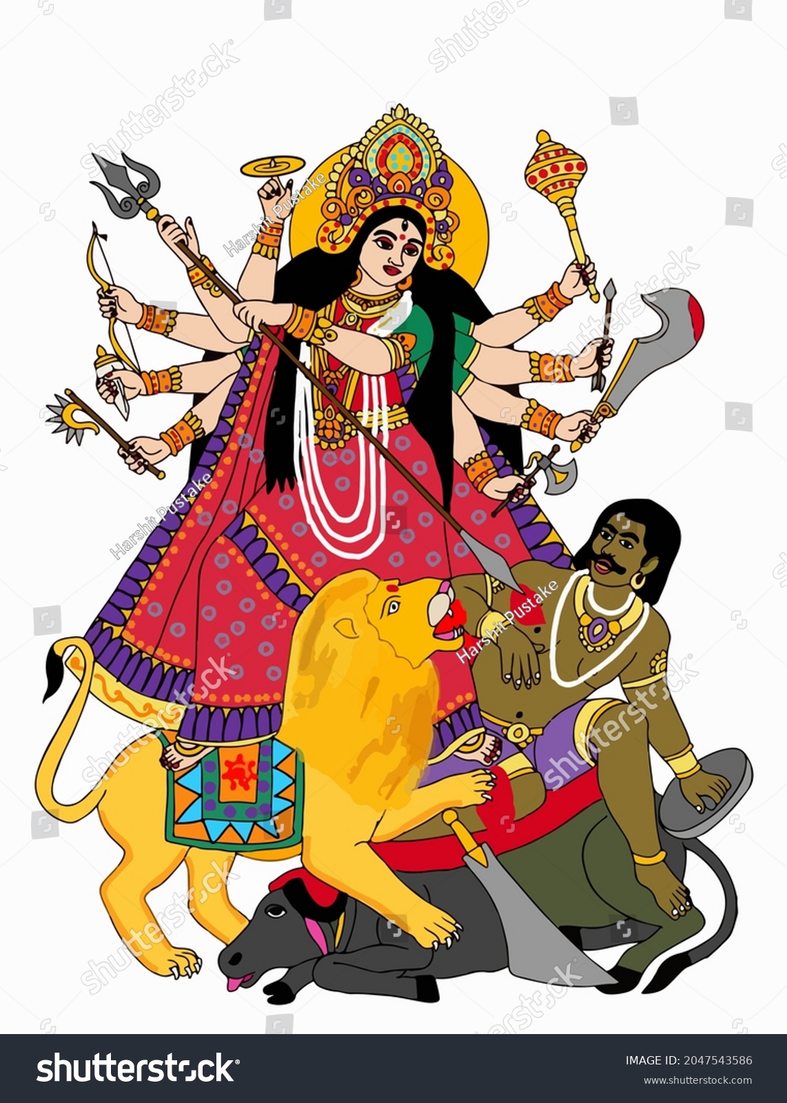 Beautiful Illustration Goddess Mahishasura Mardini Stock Illustration ...