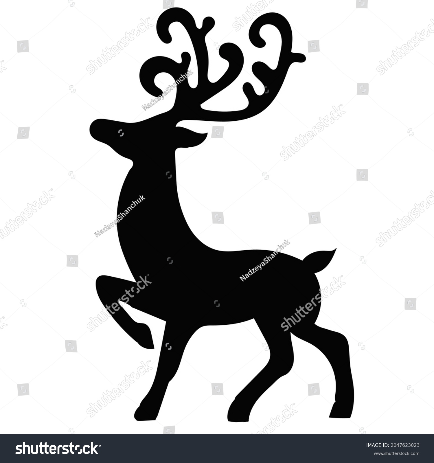 Black Silhouette Deer Antlers Isolated Vector Stock Vector Royalty   Stock Vector Black Silhouette Deer With Antlers Isolated Vector 2047623023 