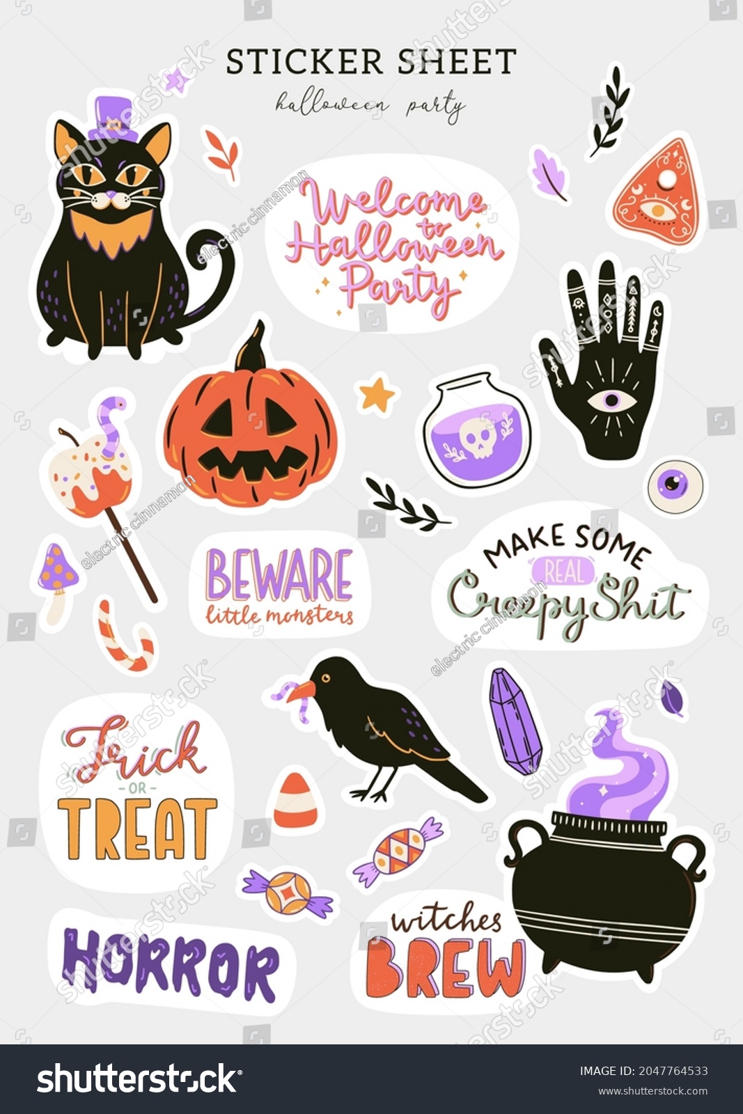 Collection Cute Halloween Characters Symbols Hand Stock Vector (Royalty ...