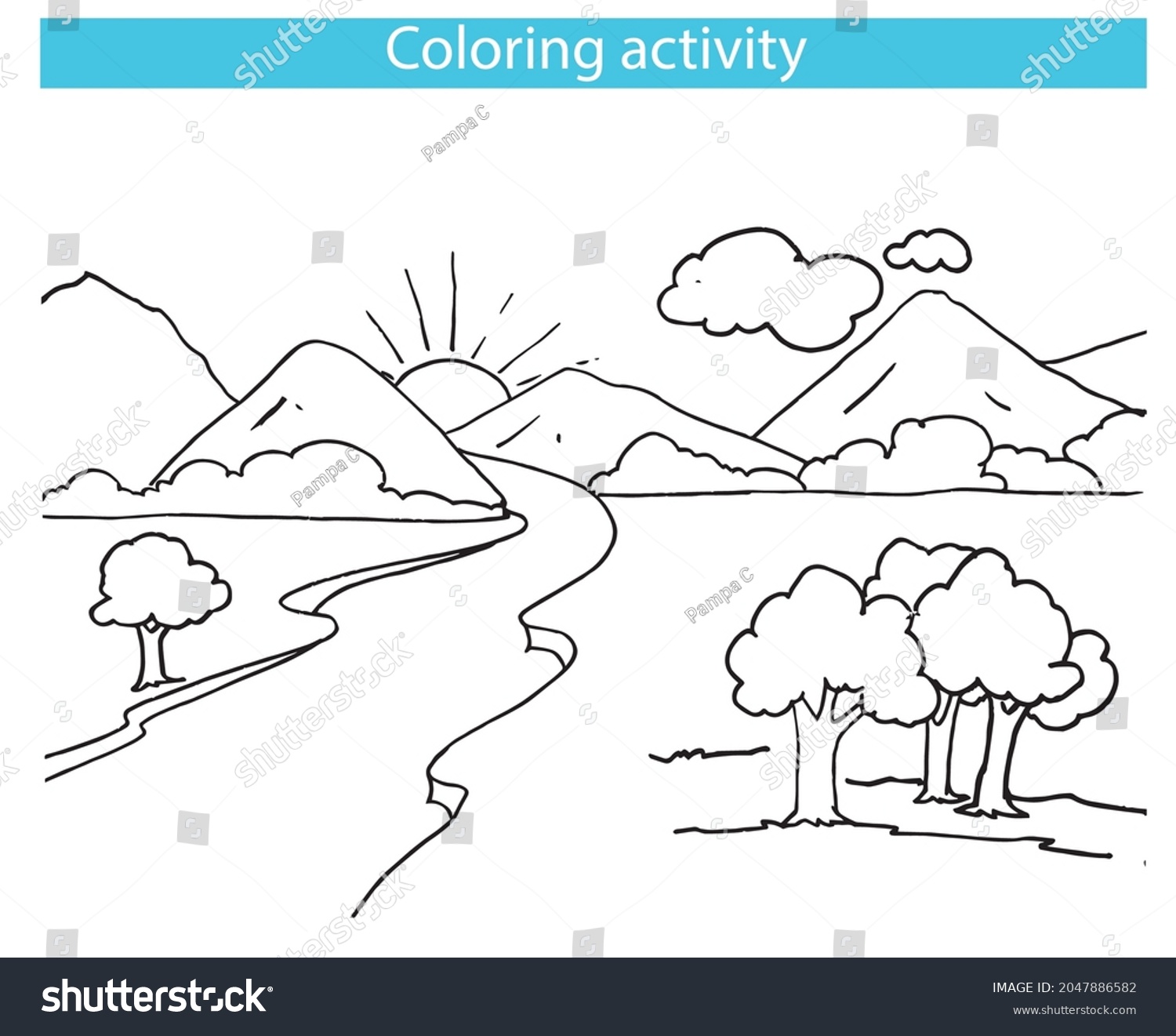 Coloring Book Scenery Coloring Page Vector Stock Vector (Royalty Free